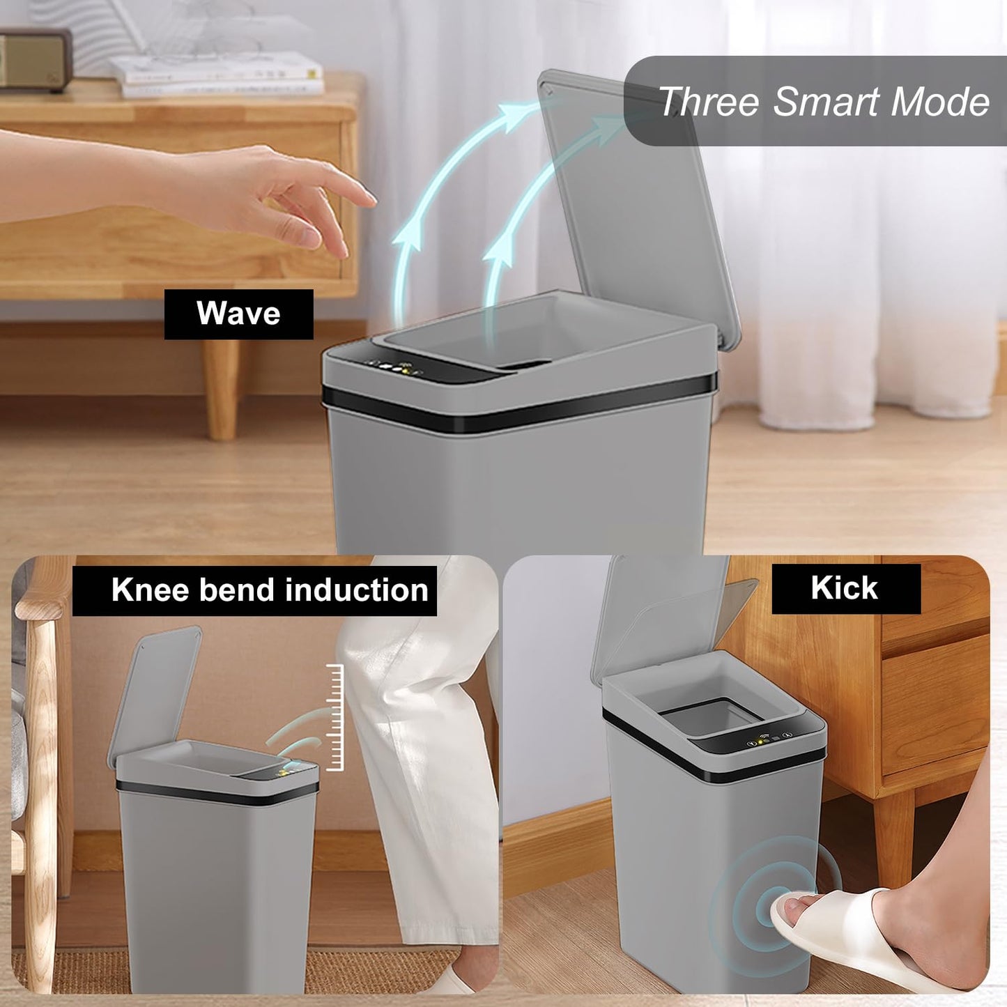 Yatmung 2 Pack - 2.5 Gallon Motion Sensor Bathroom Trash Can - Slim Smart Trash Cans - Skinny Trash Bin with Lid - Electric, Narrow, Plastic, Auto Open - Small Automatic Garbage Can (Grey)