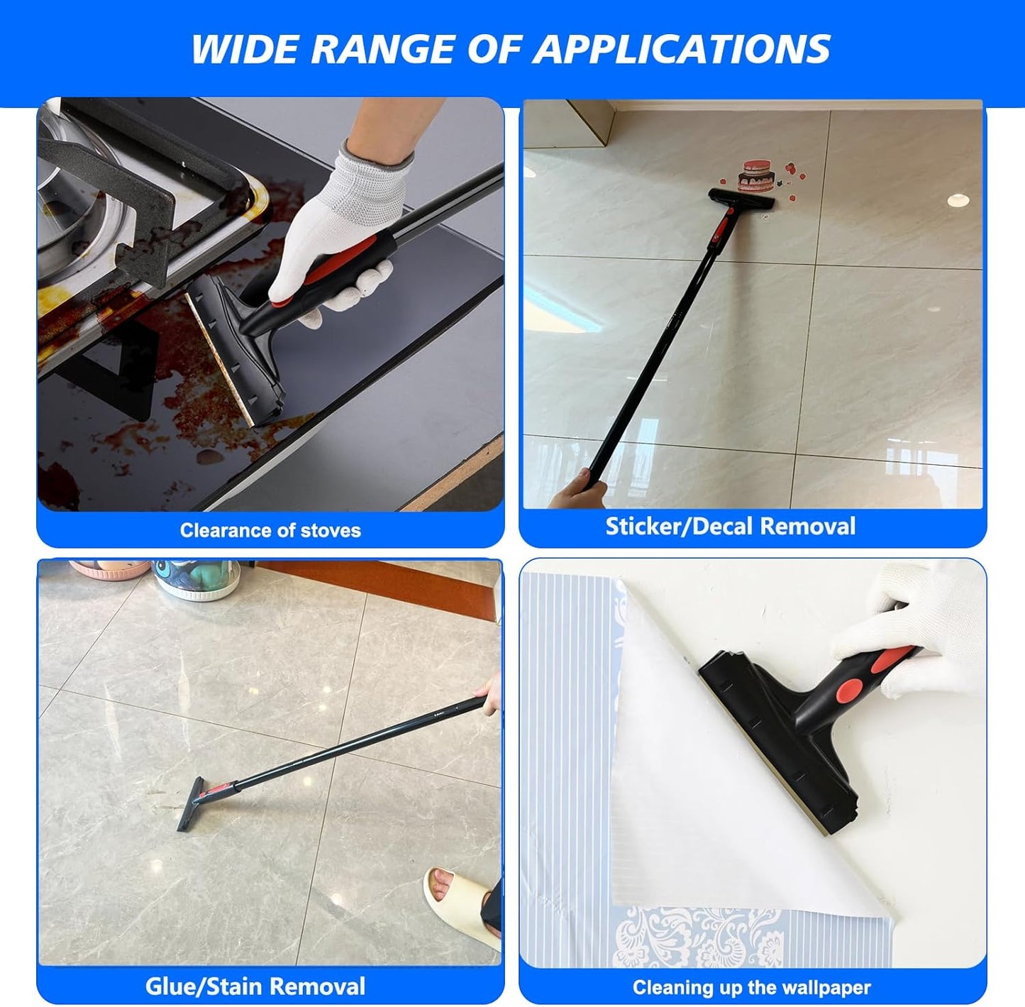 EHDIS Extenble Razor Blade Scraper, 16''-58'' Long Handle 6" Wide Blade Scraper Tool with 10 Double-Edge Blades for Cleaning Paint, Caulk, Adhesive,Painting, Tile, Floors, Walls (068-pro)