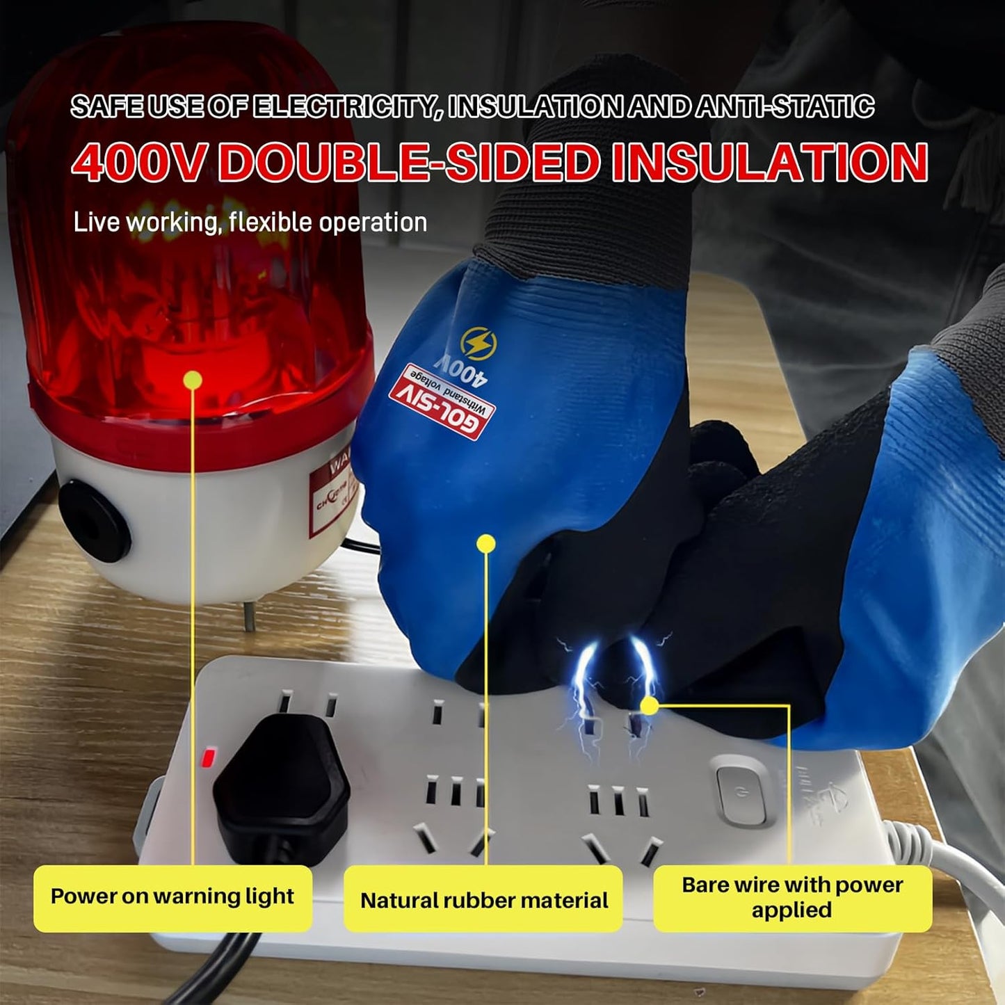 Double Insulated Electrical Gloves,400V Low Voltage Electrician Safety Gloves,Rubber Non Slip Work Gloves For Men (Blue,Large)