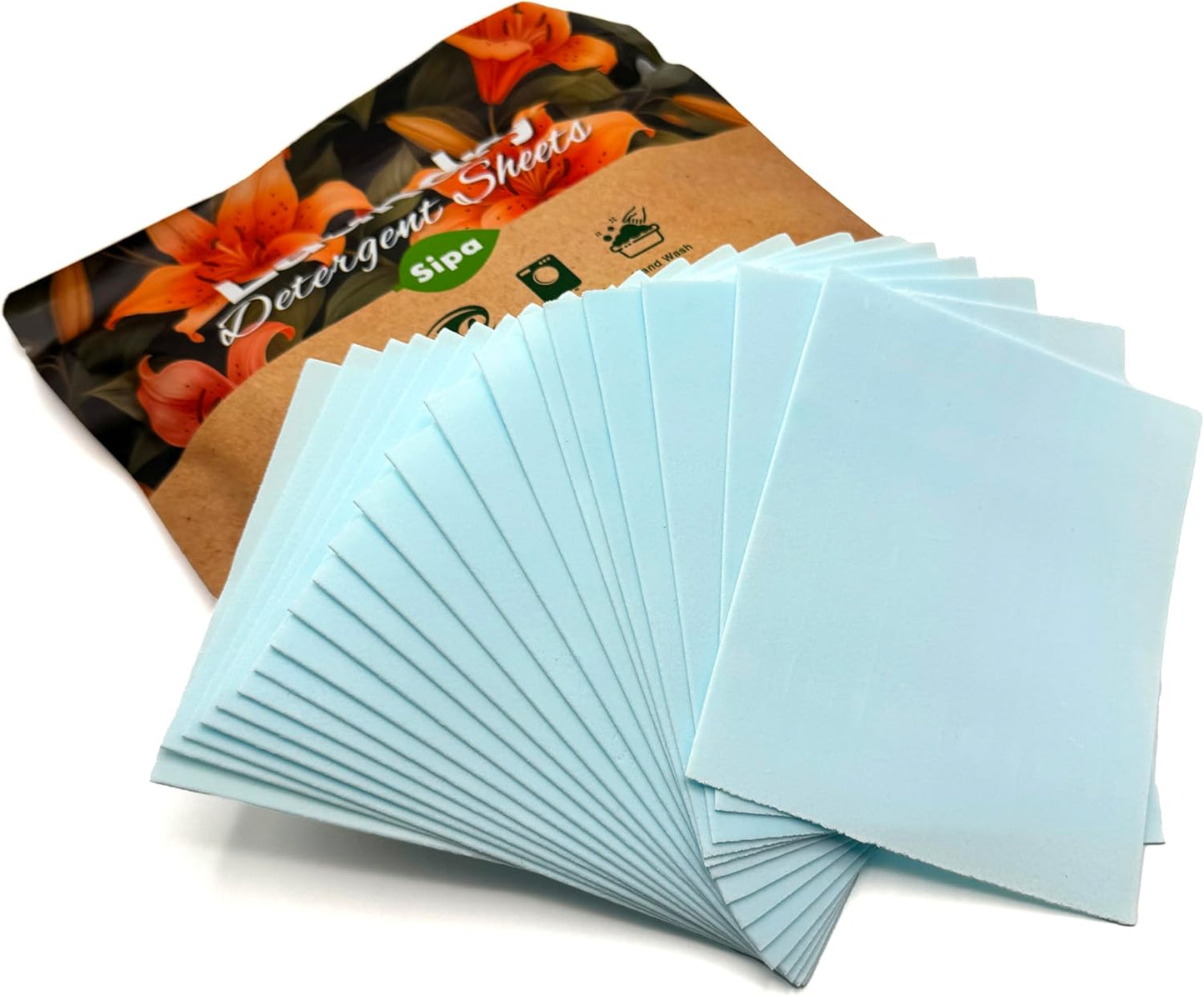 Pack of 5 SIPA Laundry Detergent Sheets Bag - 30 Sheets, Up to 60 Loads, Lily of the Valley Scent, Phosphorus-Free, High Efficiency, (30 Count (Pack of 5))