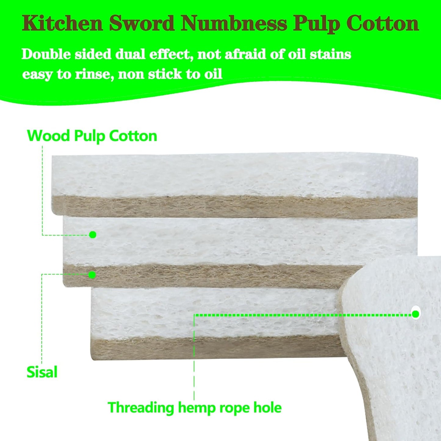 Organic Compostable Biodegradable Cellulose Sponges for Cleaning Kitchen Dishes/Sink/Pot/Potato, 10 Pack