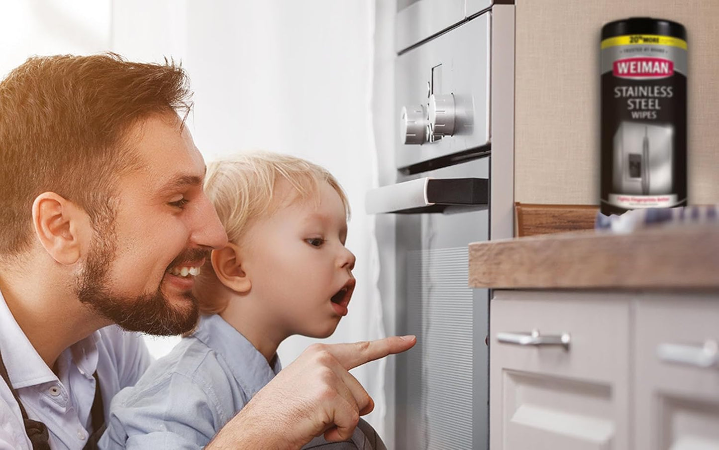 Weiman Stainless Steel Cleaner, 30 Count Cleaning Wipes, Removes Dirt, Grime, and Grease, No Streaks or Residue, Stainless Steel Polish for a Sparkling Clean and Shiny Surface, Cleaning Supplies