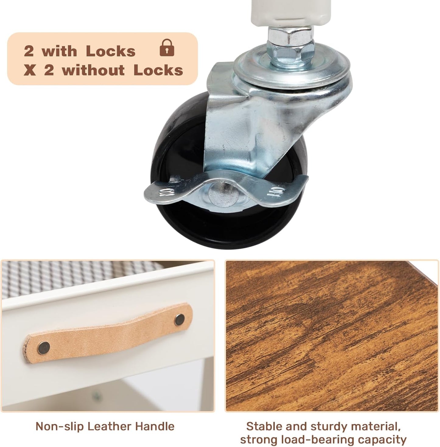 AGTEK Rolling Organizer Cart with Drawer, 3 Tier Movable Metal Utility Cart with Drawer, Mobile Trolley Cart for Home & Office, White