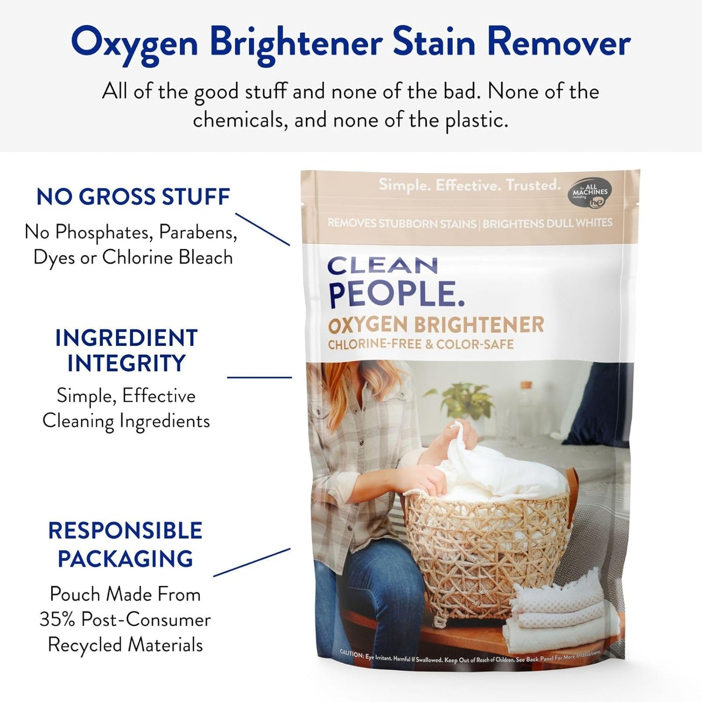 The Clean People Oxygen Brightener Stain Remover | Bleach Alternative, Simple Ingredients, Brightens Dull Whites AND Colors | 79 oz 2 Pack