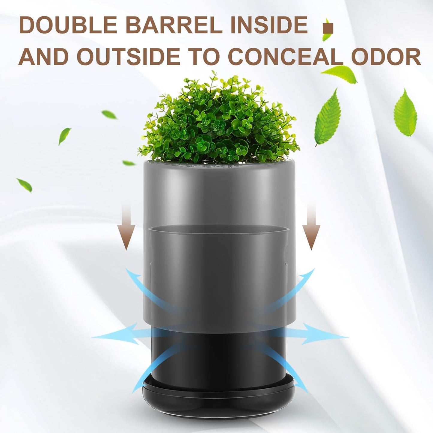 Dog Poop Trash Can Outside 13 L/ 3. 4 Gal Dog Waste Trash Can with Lid, Plant-Styled, Double-Layer Design, Outdoor Garbage Container for Front Porch Backyard Office Patio(Grey)