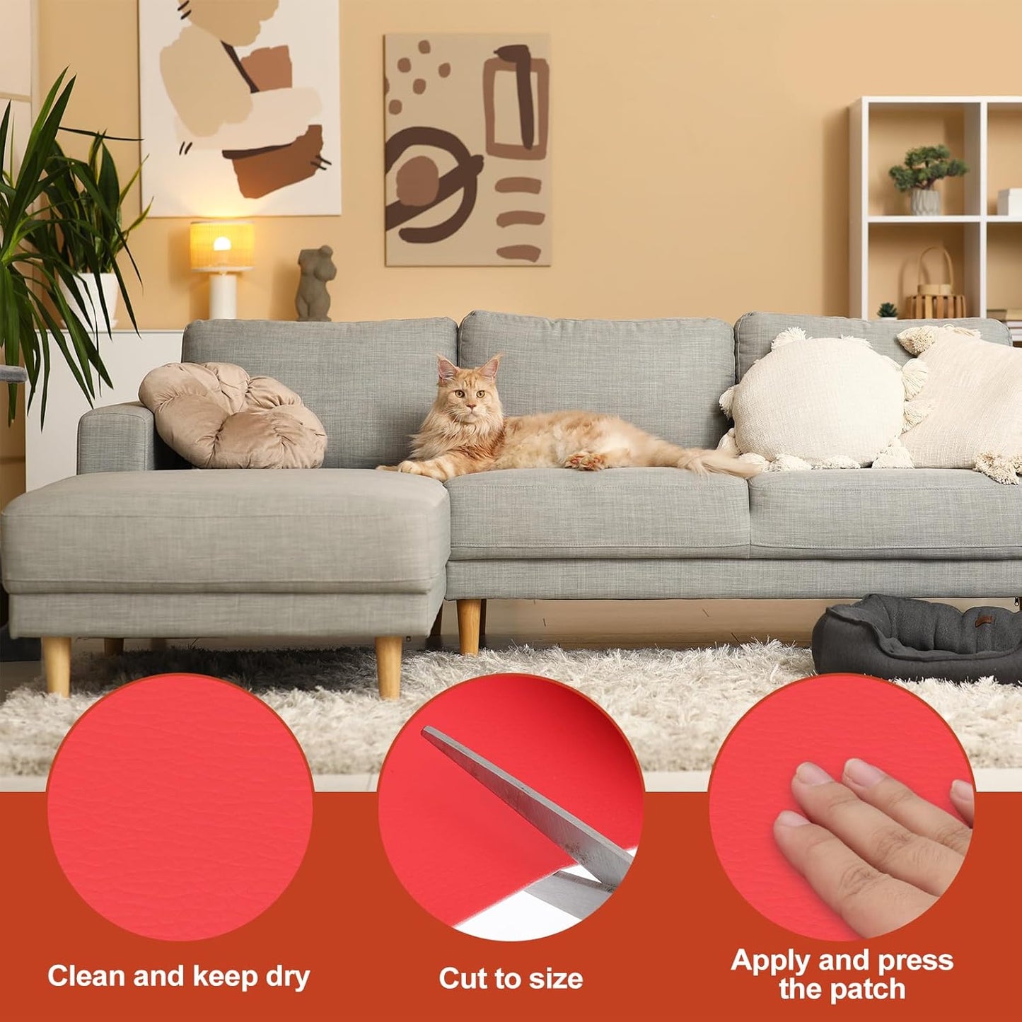 PATIKIL Leather Patches Tape for Furniture, 6.3 x 61 Inch Self Adhesive Vinyl Leather Repair Kit Cover Sheet for Couch, Sofa, Car Seats, Office Chair, Red