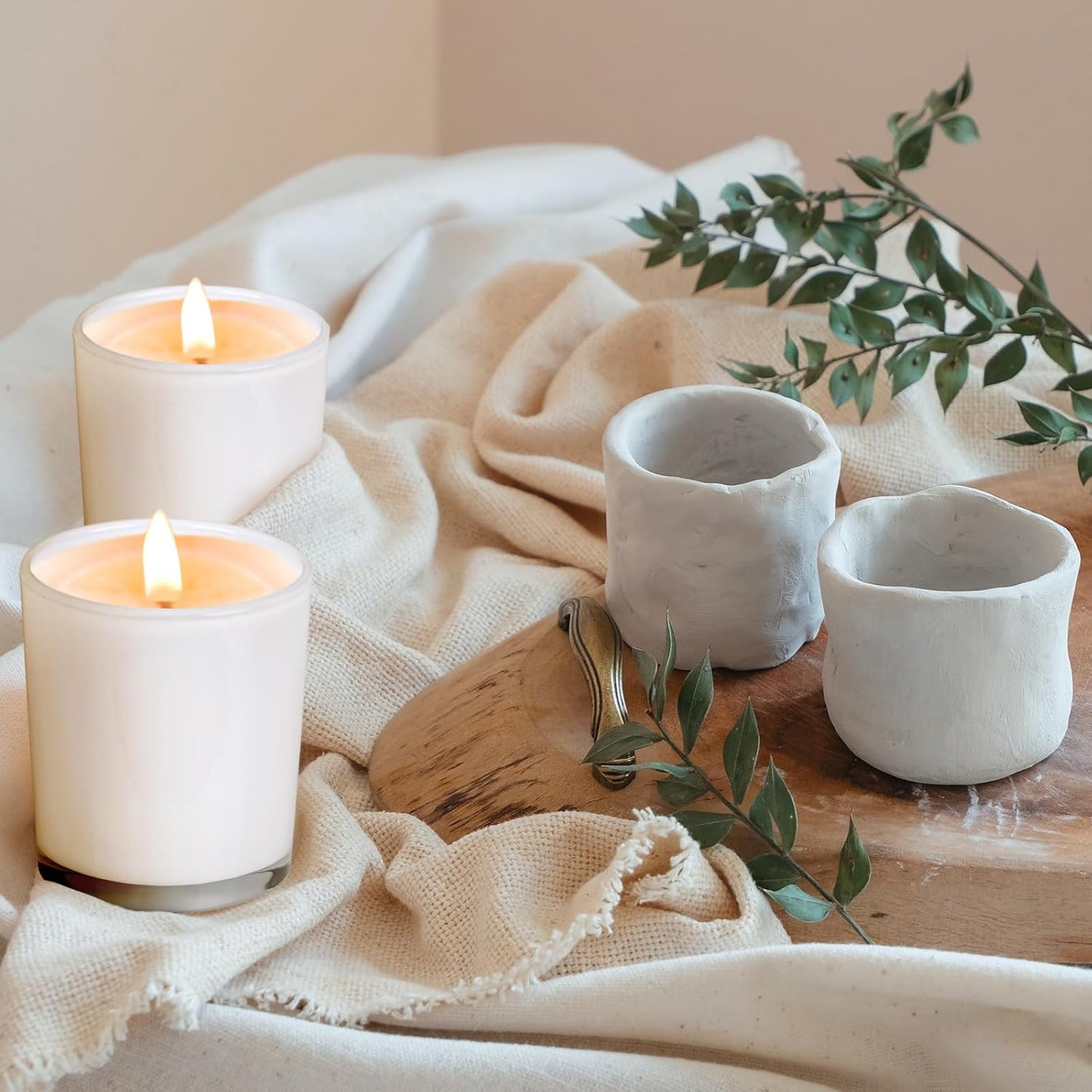 Thick Candle Jars for Making Candles 12 Pcs, 7 OZ Empty Jars with Wood Lids for Candle Making, Sample Container, White