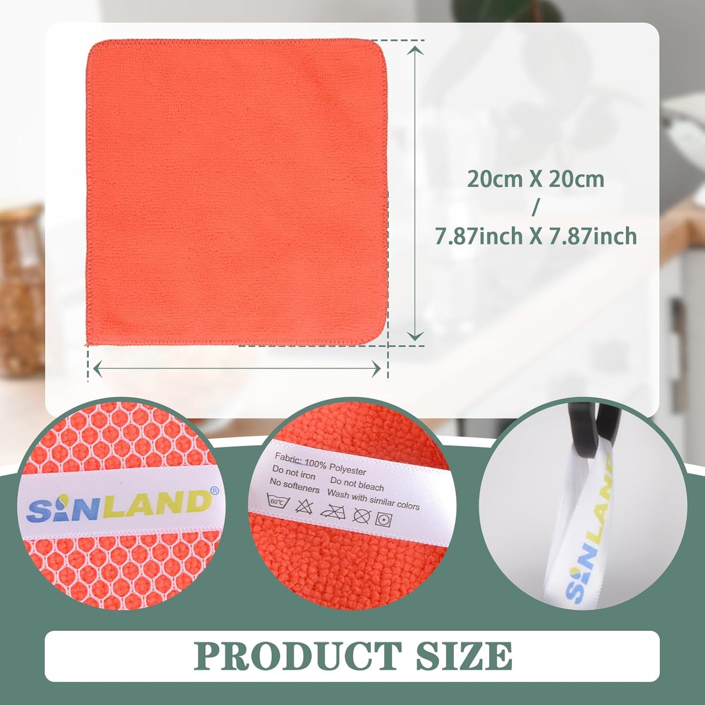 SINLAND Microfiber Dish Cloth for Washing Dishes Dish Rags Best Kitchen Washcloth Cleaning Cloths with Poly Scour Side 5 Color Assorted 7.87inchx7.87inch 20pack