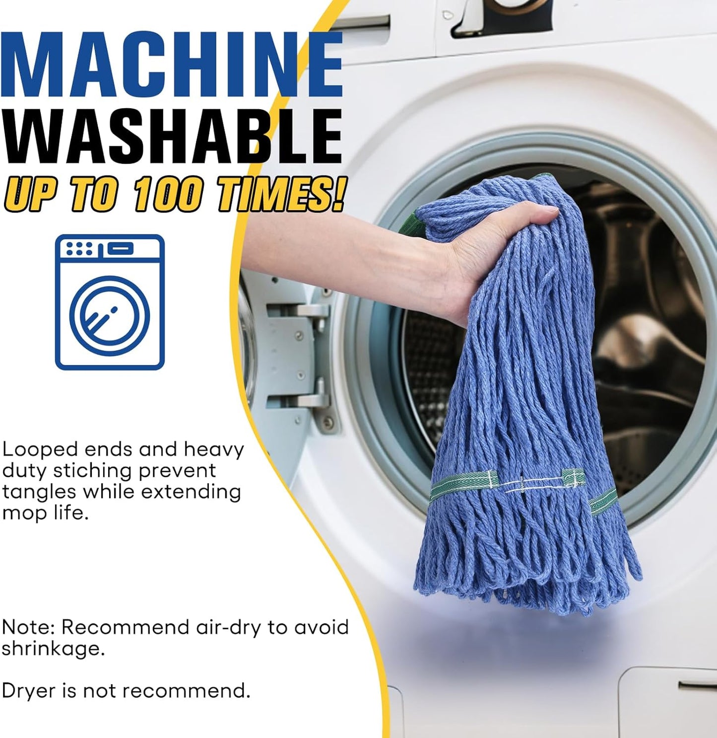 Matthew Cleaning Commercial Mop Head Replacement, 5 Inch Wide Headband, Looped End Cotton Blend String Wet Mops for Floor Cleaning, 28 oz Extra Large, 1-Pack Blue