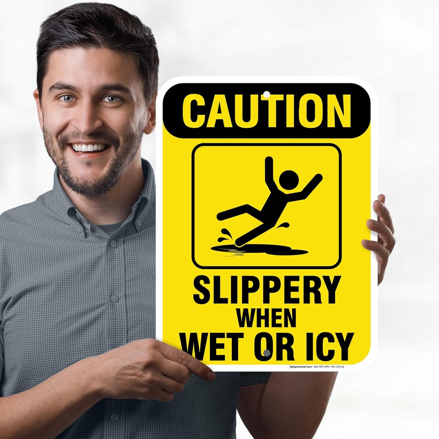 Caution Slippery When Wet Sign or ICY Sign, 12"x16"0.40 Aluminum, Fade Resistance, Indoor/Outdoor Use, USA MADE By My Sign Center