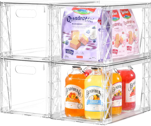 Plastic Drawers Storage, 4Pack Clear Stackable Storage Drawers, Acrylic Storage Bins with Drawers for Fridge Organizers, PlasticDrawers Stackable for Makeup Organizers Cosmetic Display, Large