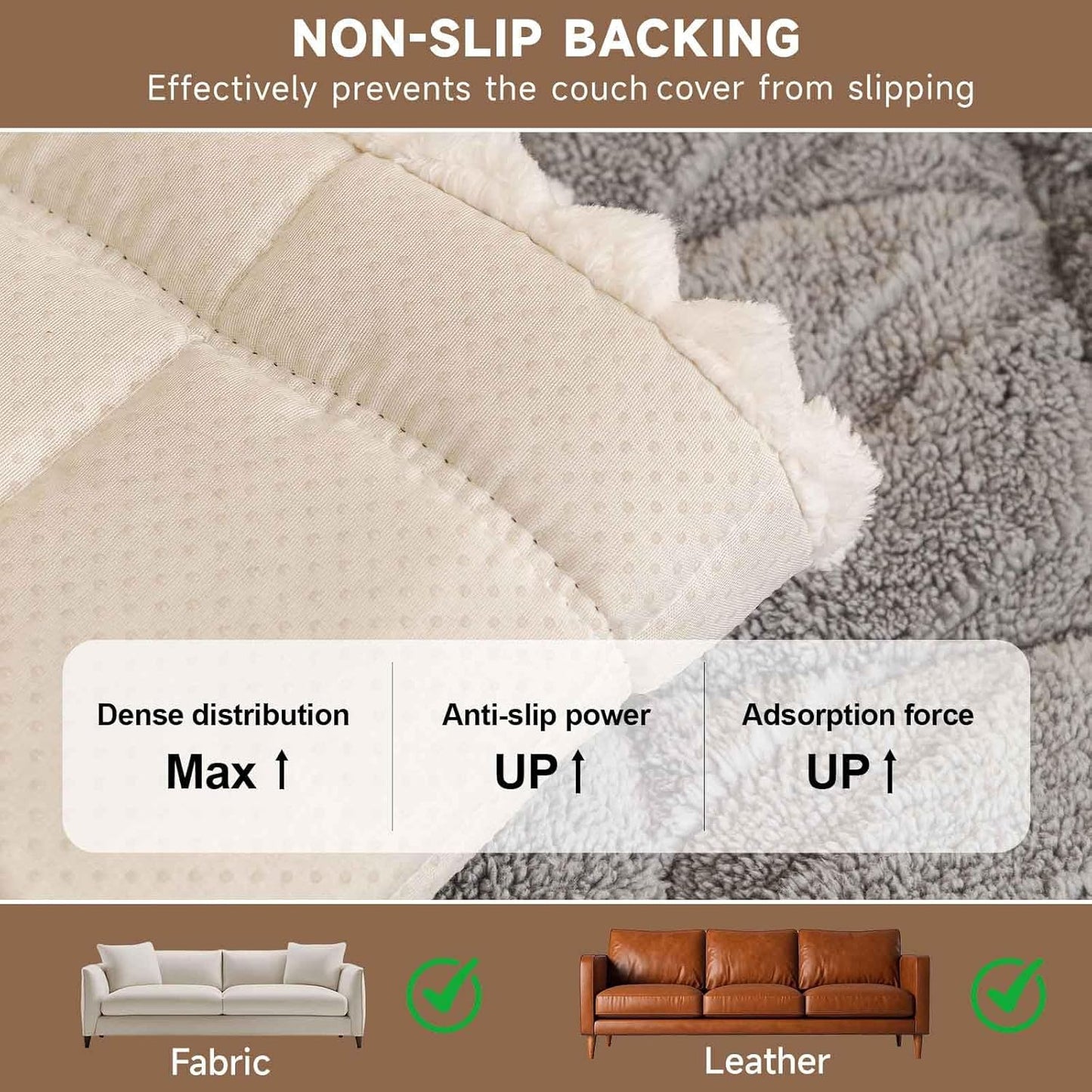 OTOB Couch Covers for 3 Cushion Couch Sofa Pet Friendly, Washable & Non Slip Geometric Jacquard Modern Plush Fuzzy Sofa Slipcovers Protector, All Season Soft Pet Couch Cover (Gray, 27.6"x82.7")