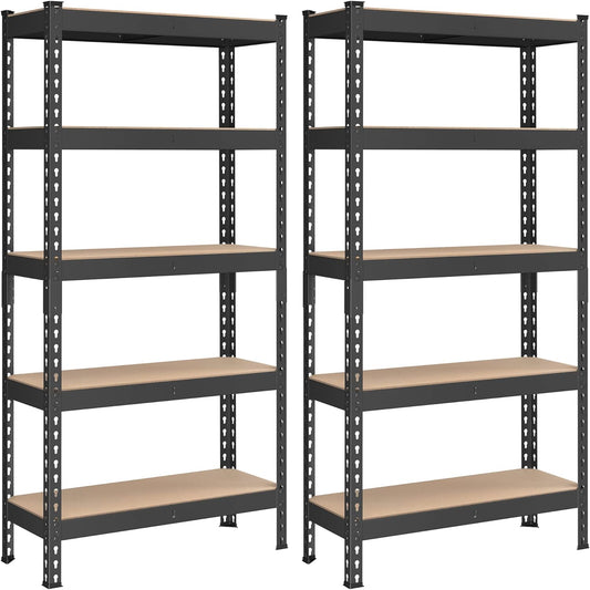 SONGMICS 5-Tier Storage Shelves, Load 2310 lb, Set of 2 Garage Storage, Boltless Assembly, Adjustable Shelving Unit, 11.8 x 29.5 x 59.1 Inches, for Study Shed Basement, Black UGLR300B02