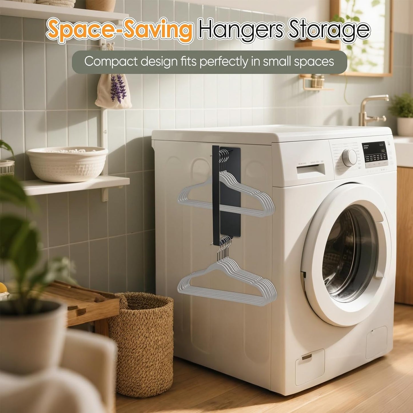 Magnetic Hanger Organizer, Strong Magnetic Hanger Holder for Washing Machine Dryer, Laundry Room Organization Space Saving Hangers Storage Rack Stacker, Black