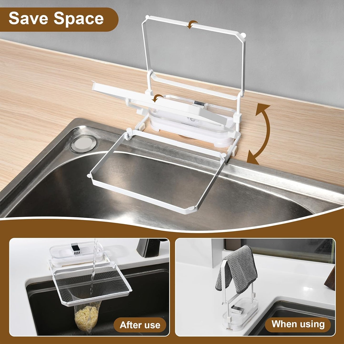 Kitchen Sink Drain Strainer Basket Holder - 50 Mesh Net Bags for Food Scraps, Kitchen Sink Food Catcher & Garbage Disposal Strainer (White)