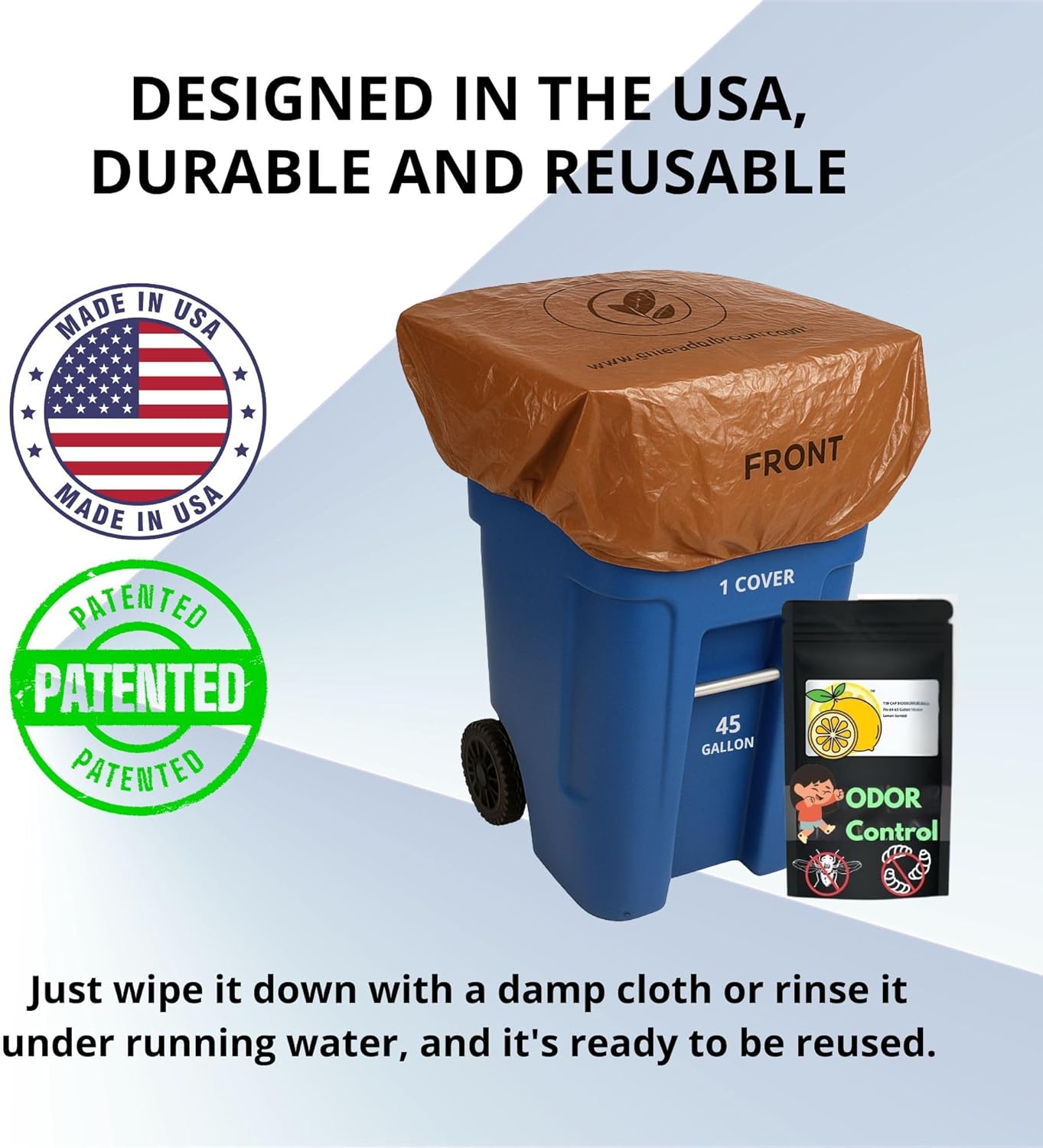 Trash Can Cover Odor Eliminating Bag with Elastic Rubber Band Lemon Scented Durable Effective Chemical Free 45 Gallon Size 1 Cover