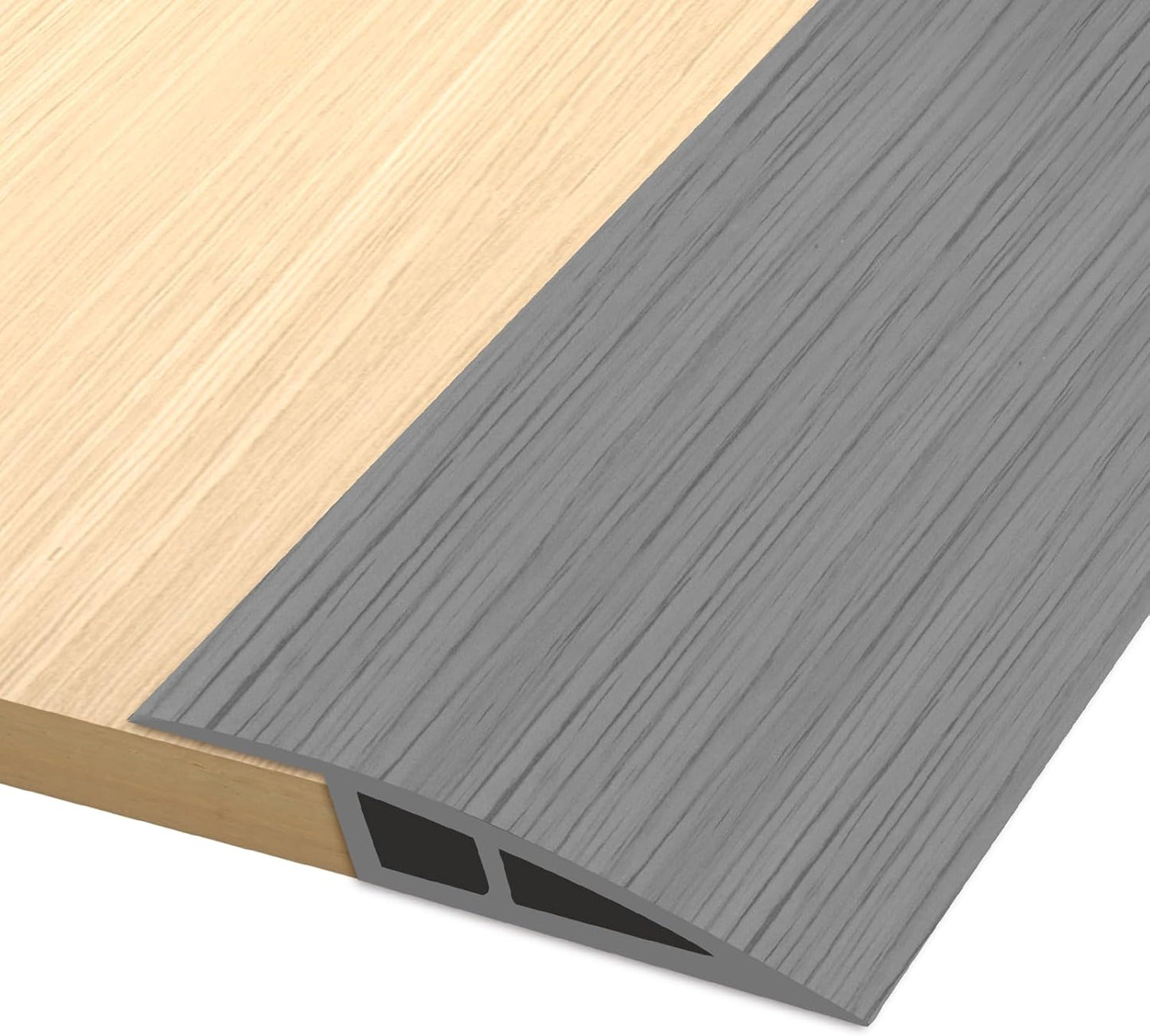 Vinyl Door Threshold Flooring Transition Strip Self Adhesive Carpet Edging Strip for Laminate Doorway Edge Threshold from 3/5" to 4/5" (Light Gray Wood Grain, 10 Ft)