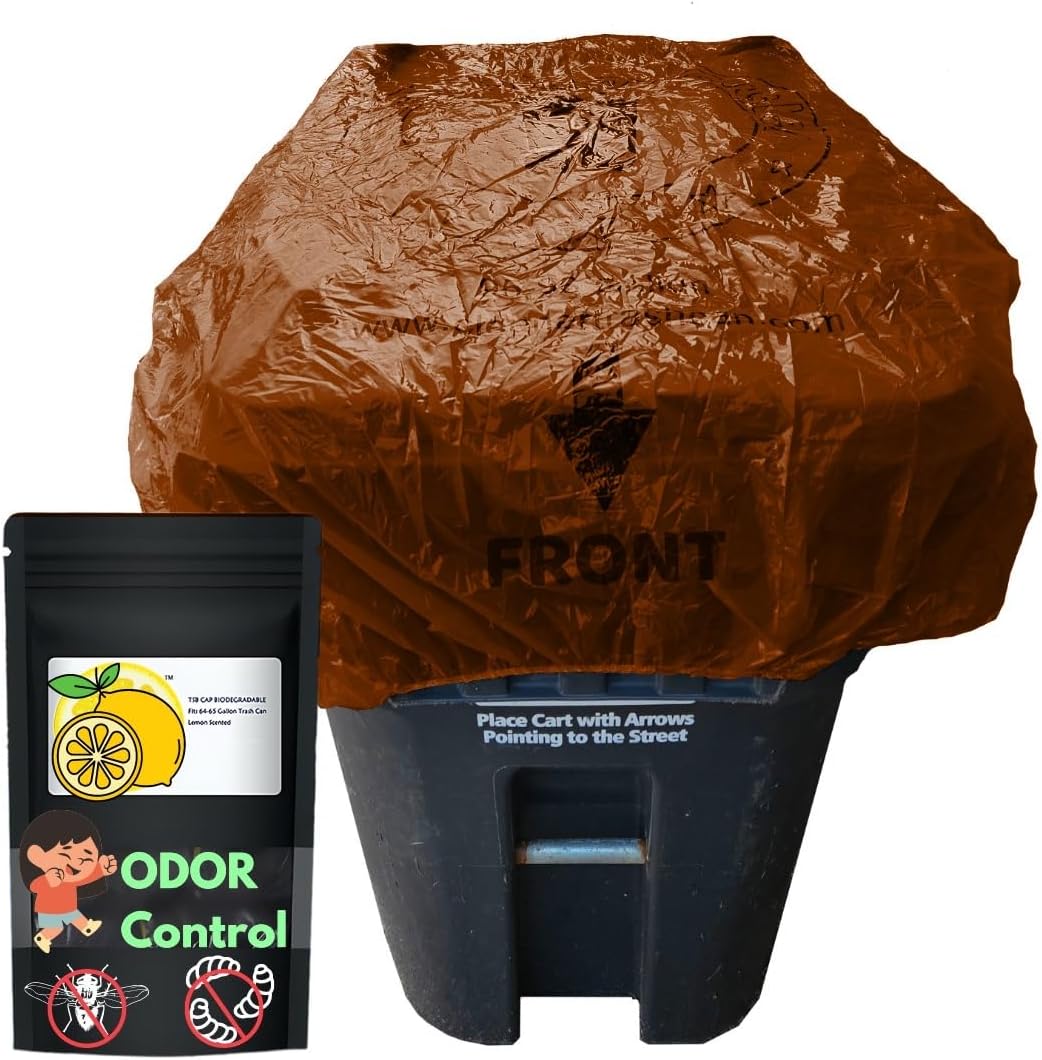 Trash Can Cover Odor Eliminating Bag with Elastic Rubber Band Lemon Scented Durable Effective Chemical Free 45 Gallon Size 1 Cover