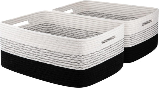 Large Storage Basket for Organizing, Woven Rope Basket for Shelves, Closet Organizer Bins for Clothes, Blanket, Toys, Baby Nursery Storage, 17.7" x 13" x 7.87", 2 Packs Gradient Black