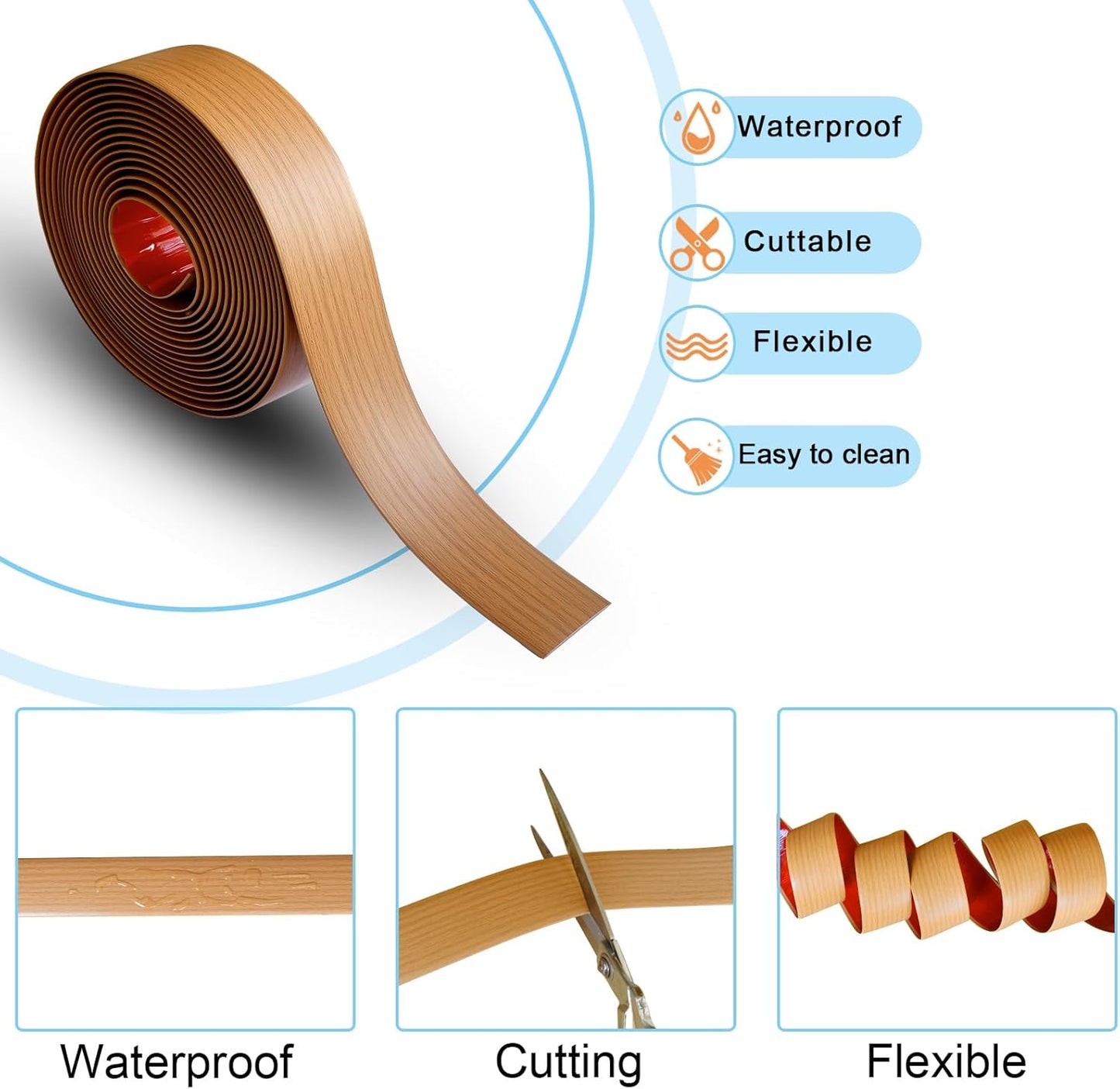 Floor/Door Flat Transition Strip & Self Adhesive Vinyl Edge Trim - Laminate Gap Covering Joining Strip