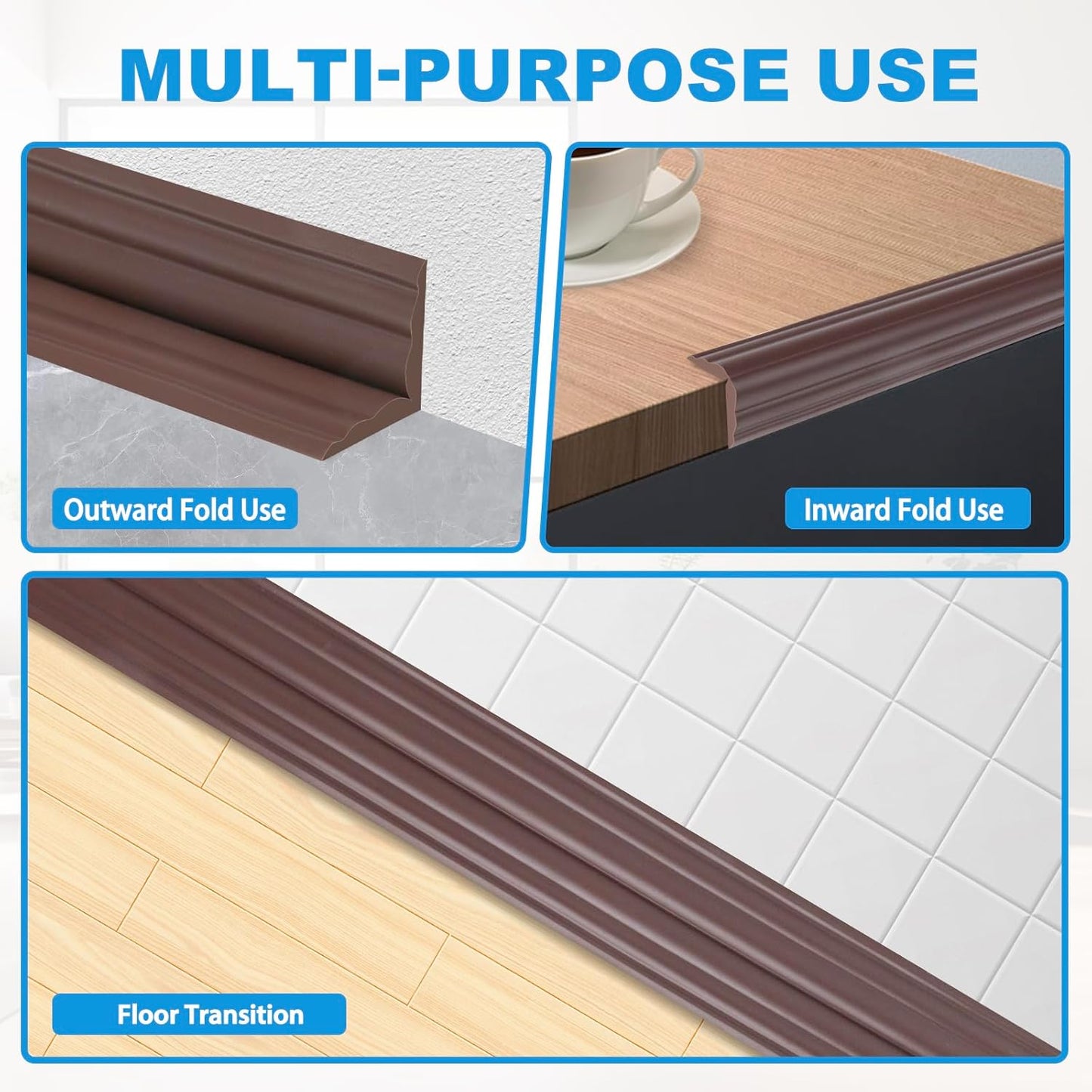 Wall Corner Protector Peel and Stick Corner Trim Molding Flexible Inside & Outside Wall Edge Guard Self Adhesive Moulding Trim for Edge Use, Brown, 0.8” W x 20’ L