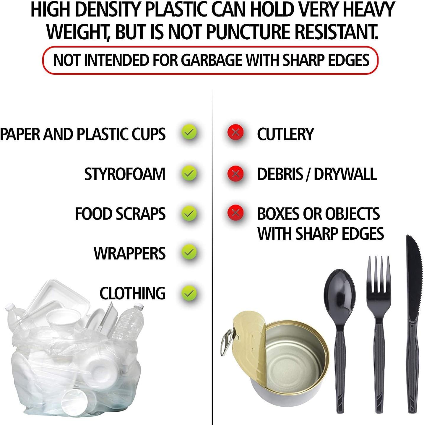 Aluf Plastics High Density Trash Bags, 60 Gallon, 150 Count, 22 Micron (eq), 38" x 60", Clear, for Bathroom, Office, Industrial, Commercial, Janitorial, Municipal, Recycling