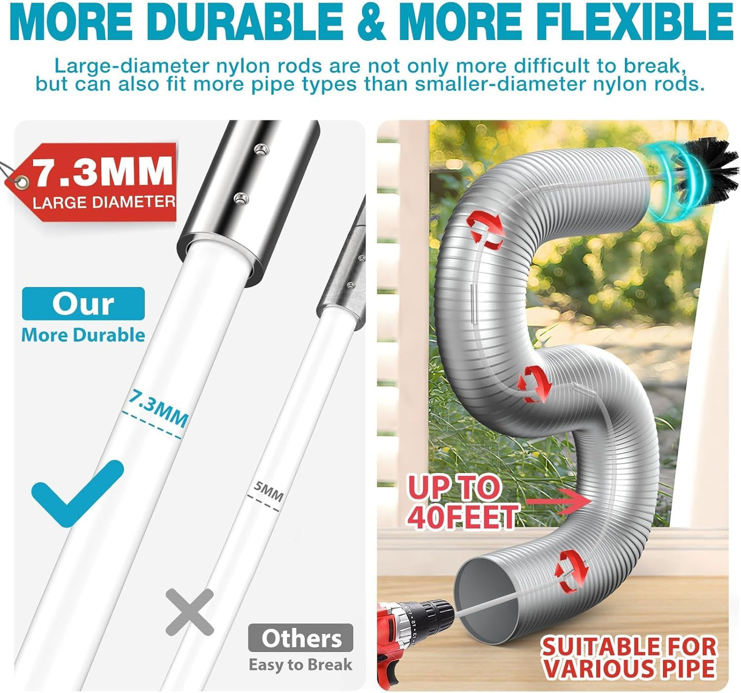 Sealegend 47-Piece 40-Feet Dryer Vent Cleaner Kit, Dryer Cleaning Tools, Omnidirectional Dryer Lint Vacuum Attachment, Dryer Vent Brush, Universal Vacuum & Dryer Adapters (Blue)