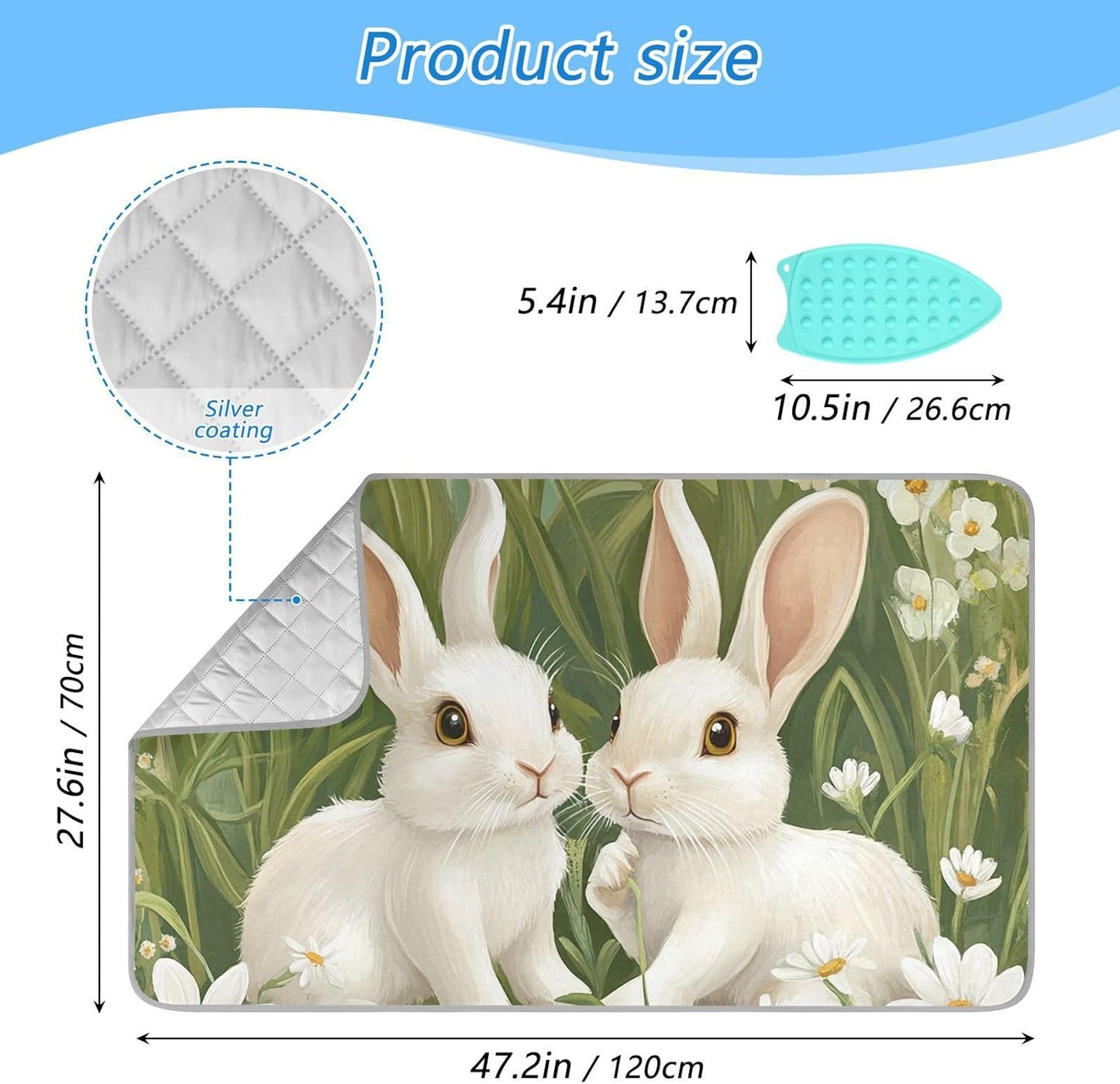 Green Easter Bunny Daisy 01 Ironing Mat for Table top Portable Ironing Pad Blanket for Washer Dryer Countertop Travel