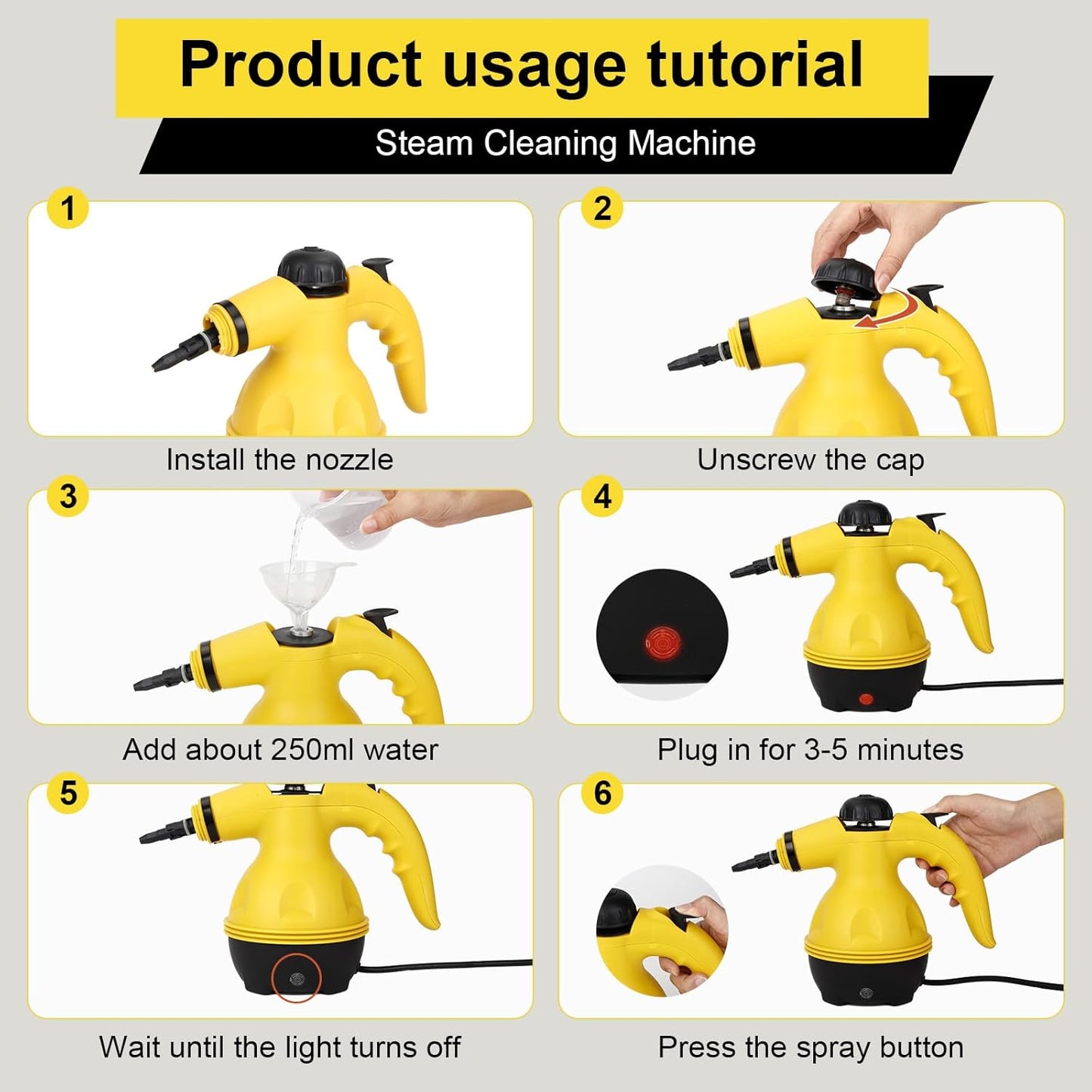 Handheld Steam Cleaner for Home, Powerful Pressurized Steam Cleaner Natural Steamer for Cleaning Car, Bathroom, Shower, Upholstery, Grout, Window, Grease