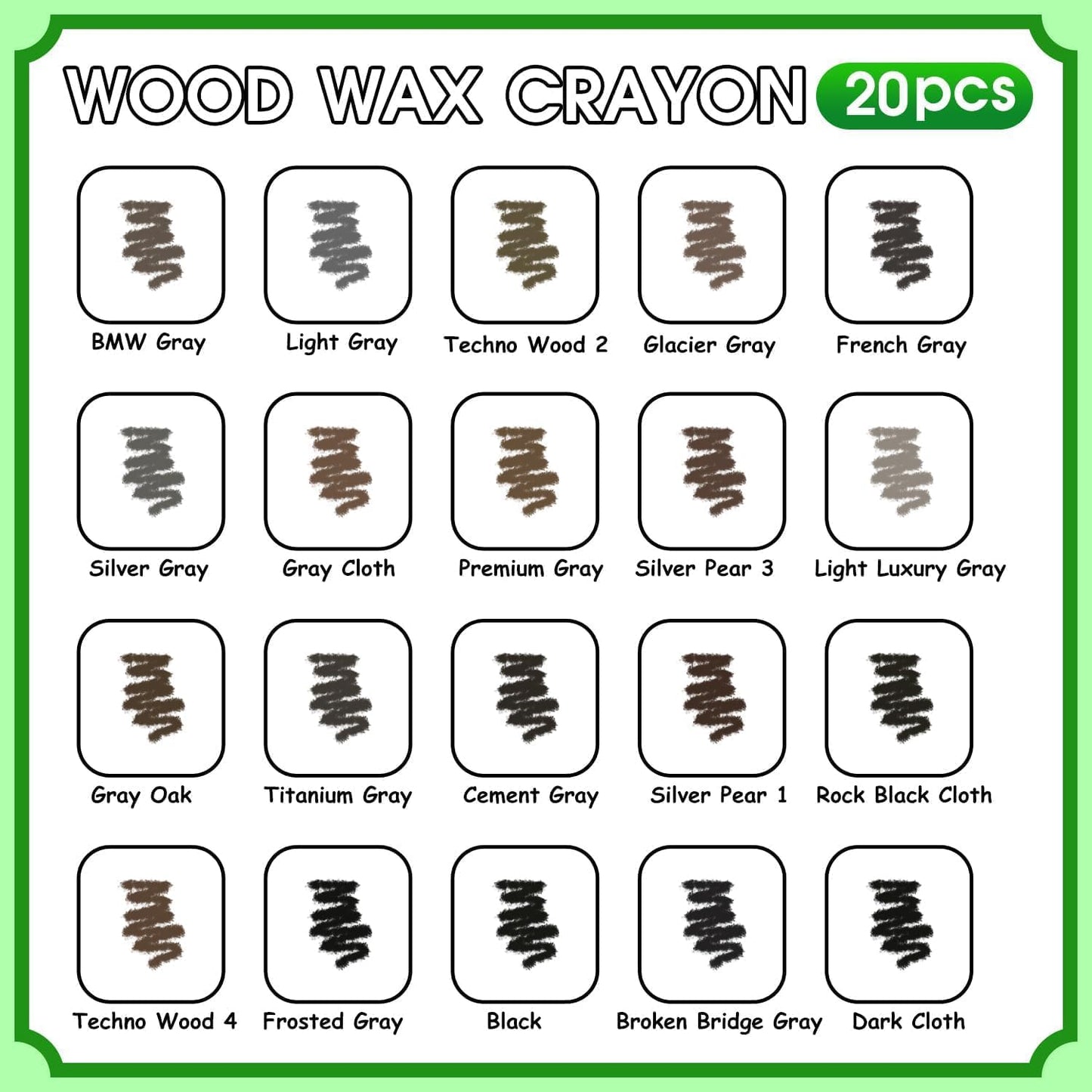 Furniture Markers Touch Up, 20 Colors Wood Filler Sticks, Wood Wax Crayons for Repairing Scratches, Scuffs, Cracks, Holes on Furniture, Floors, Cabinets, Tables, and Doors - Gray Series