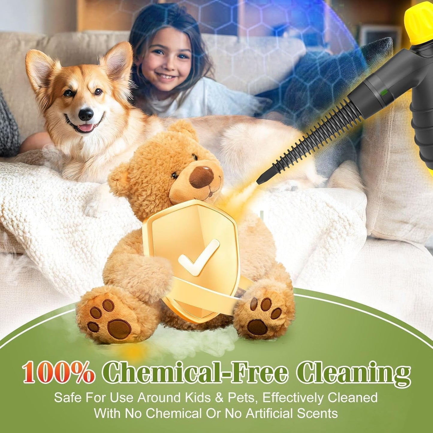 Handheld Pressurized Steam Cleaner, 1050W Multi-Surface Steamer for Cleaning, 9 Accessories Multi-Purpose Steamer for Home Use, Chemical-Free Natural Steam Cleaner for Car Floor Upholstery Couch Grout