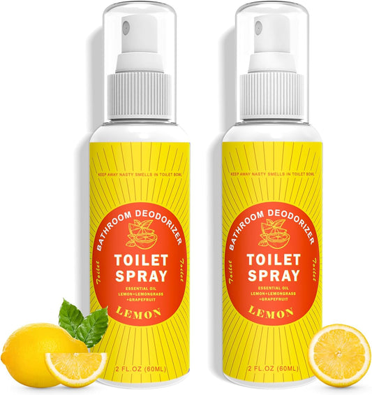 Toilet Spray for Poop Lemon, 100% Natural Plant Essential Oil, Bathroom Spray Odor Eliminator, 2 Pack