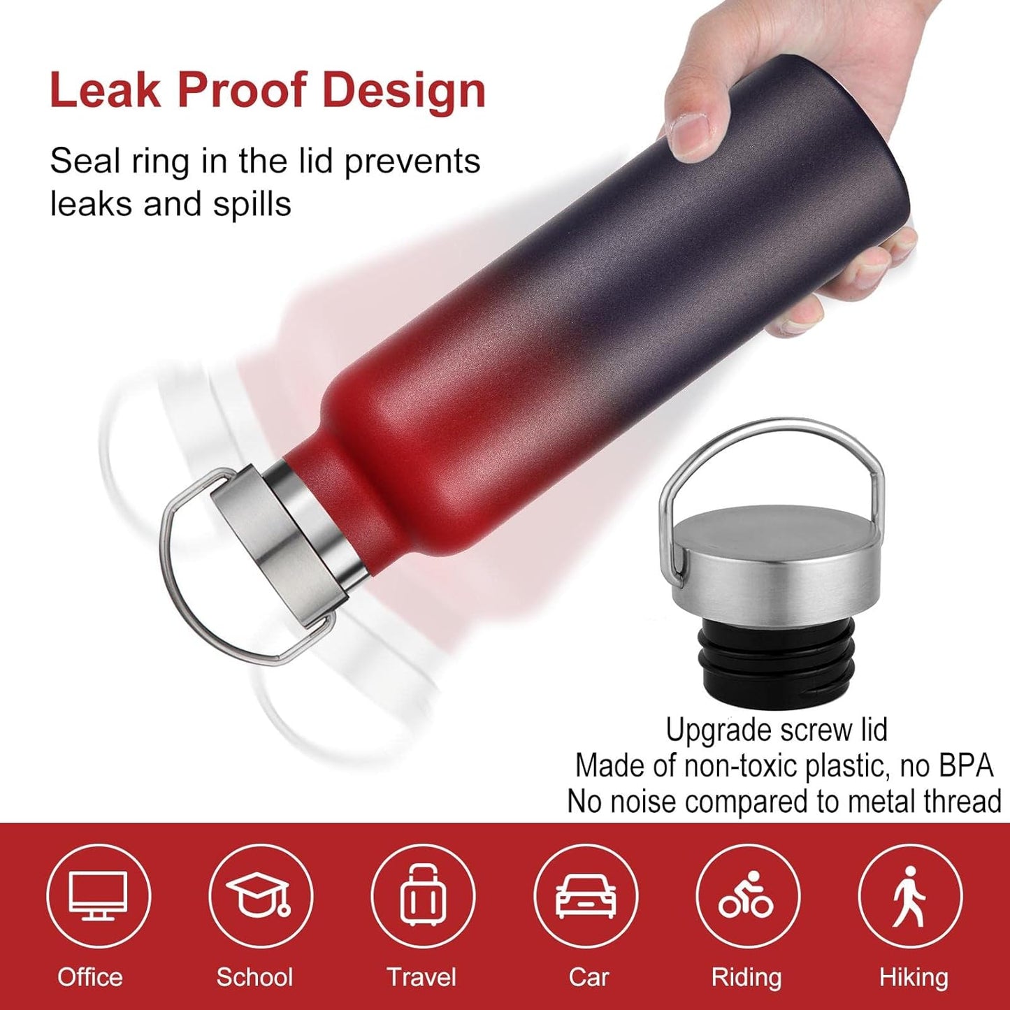 Neihepal Gradient Stainless Steel Water Bottles,20 Ounce Vacuum Insulated Double Wall Travel Bottle with Leak Proof Lid of Handle,Metal Reusable Standard Mouth Flask Thermoses for School,Hikers,Gift