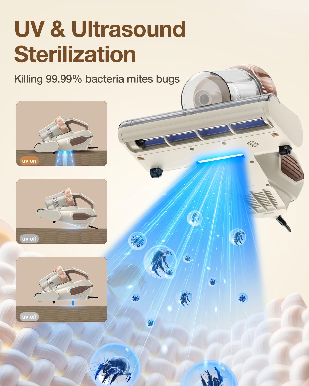 Jimmy Mattress Vacuum Cleaner, Bed Vacuum with UV & Ultrasound, High Heating, Smart Dust Sensor, 15Kpa Powerful Suction, Lightweight, Deep Clean Dust and Pet Hair in One Go(BX6 Lite, Corded)