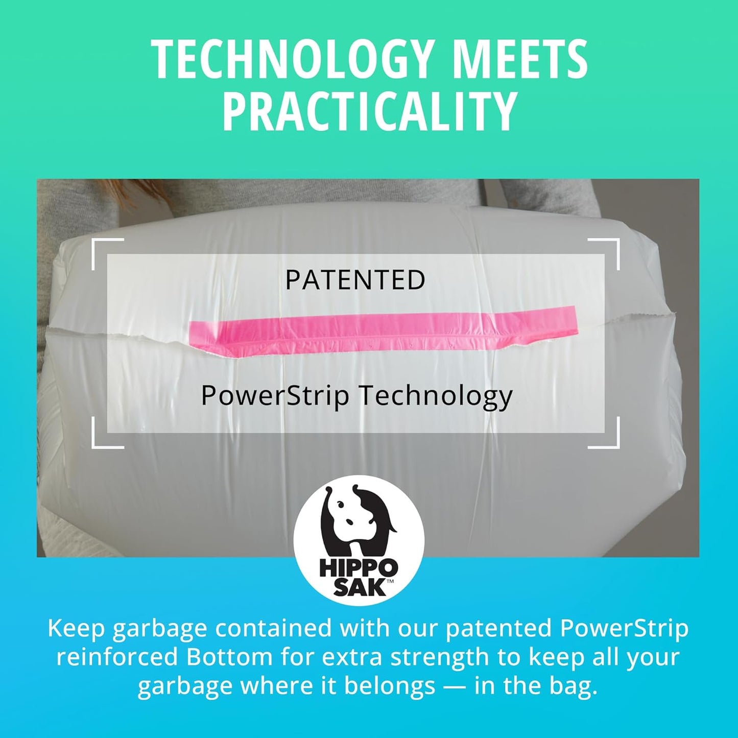 Hippo Sak - Plant Based Tall Kitchen Garbage Bags with Ergonomic Handles - 13 Gallon Trash Bags - Recyclable & Reduced Carbon Footprint - Super Strong and Leak Proof Tall Kitchen Trash Bags (45 Count)