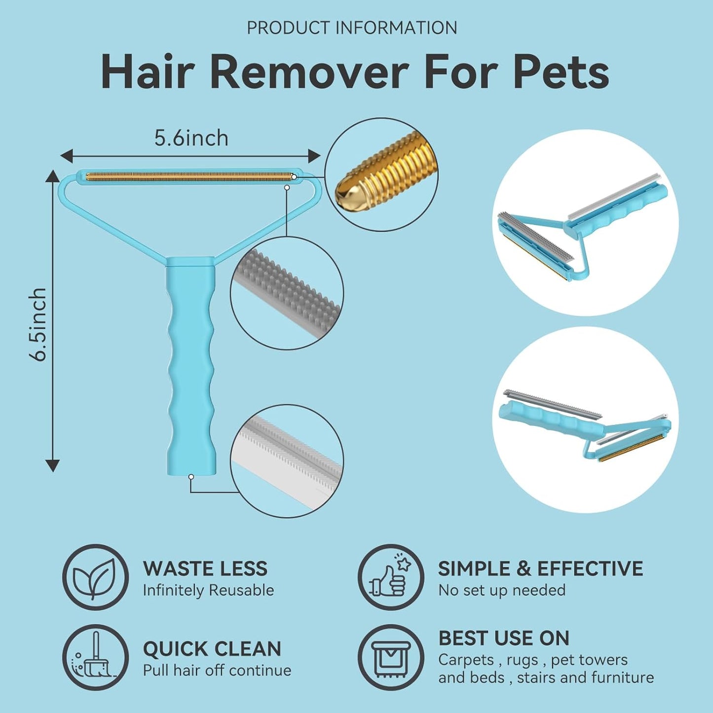 Pet Hair Remover 3-Pack,Dog Cat Hair Remover,Lint Shaver Cleaner Pro,Fur Removal Tool,Portable Carpet Scraper,Fuzz Rollers Hairball Brush for Carpets,Clothes,Car Mats,Couch,Pet Bed,Furniture