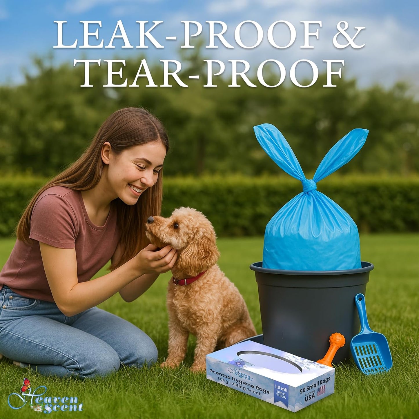 Heaven Scent Hygiene Bags 1.5MIL ULTRA-THICK Discreet Waste Disposal | MADE IN THE USA | Mild Baby Powder Scented Trash Bags for Adult Briefs & Feminine Products - Small, 50 Bags