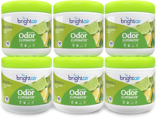 Bright Air 14 oz. Super Odor Eliminator, For Medium-Size Spaces, Zesty Lemon & Lime Scent, Case of 6, Air Freshener, Natural Essential Oils, Lasts Up to 90 Days Each