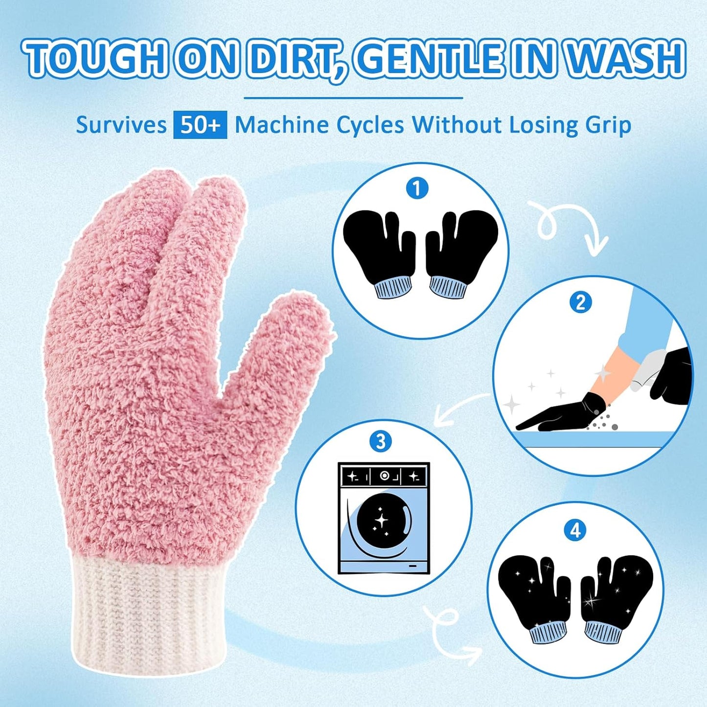 MIG4U Microfiber Dusting Gloves House Cleaning Glove for Blinds, Windows, Shutters, Furniture, and Car, Reusable Lint-Free Pink S/M