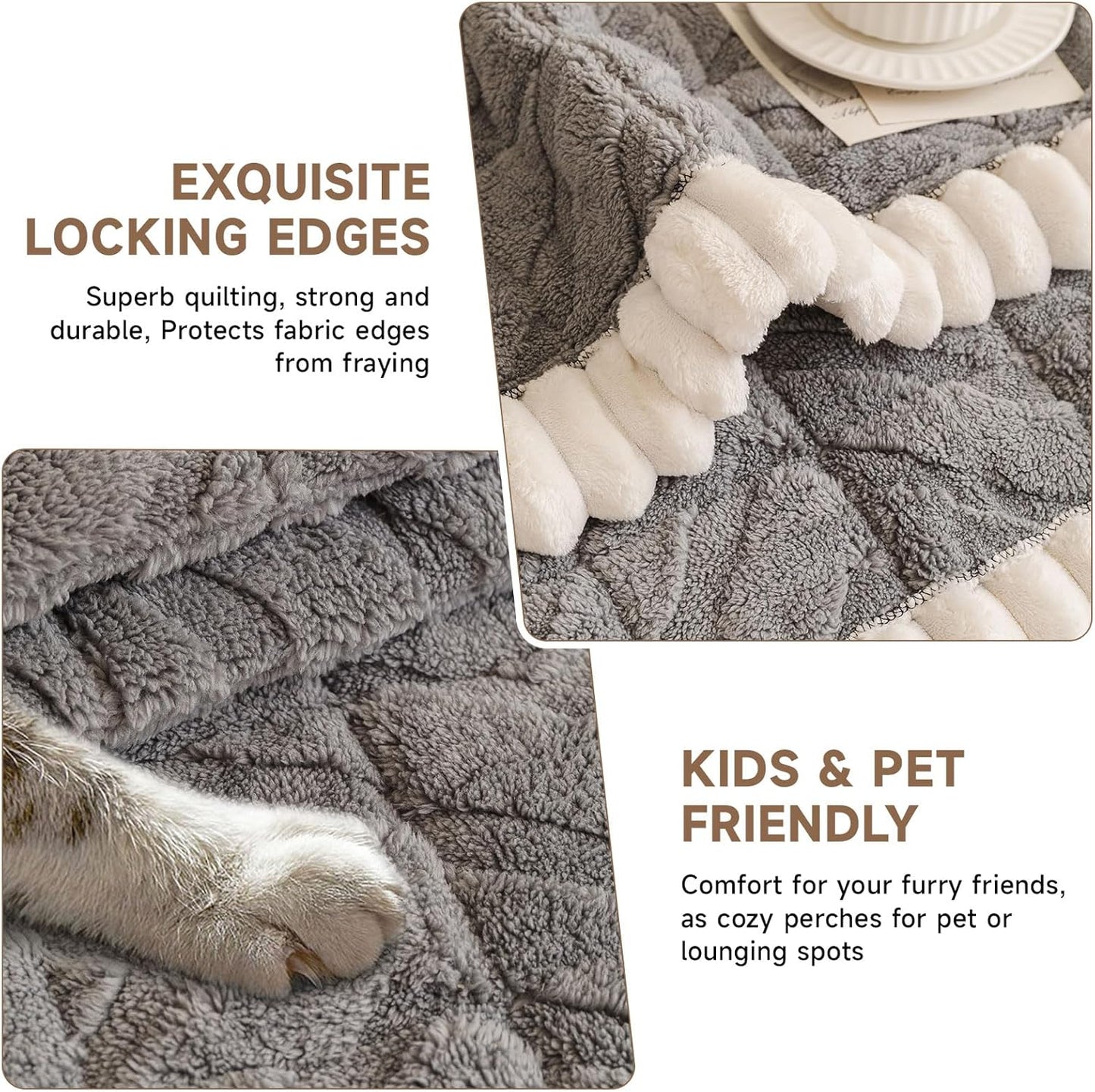 OTOB Couch Cover for Dogs Washable Pet Friendly, Non Slip Plush Funny Fuzzy Loveseat Sofa Cushion Slipcovers, All Seasons Geometric Jacquard Soft & Cozy Pet Bed Mat Protector (Gray, 27.6" x 47.2")