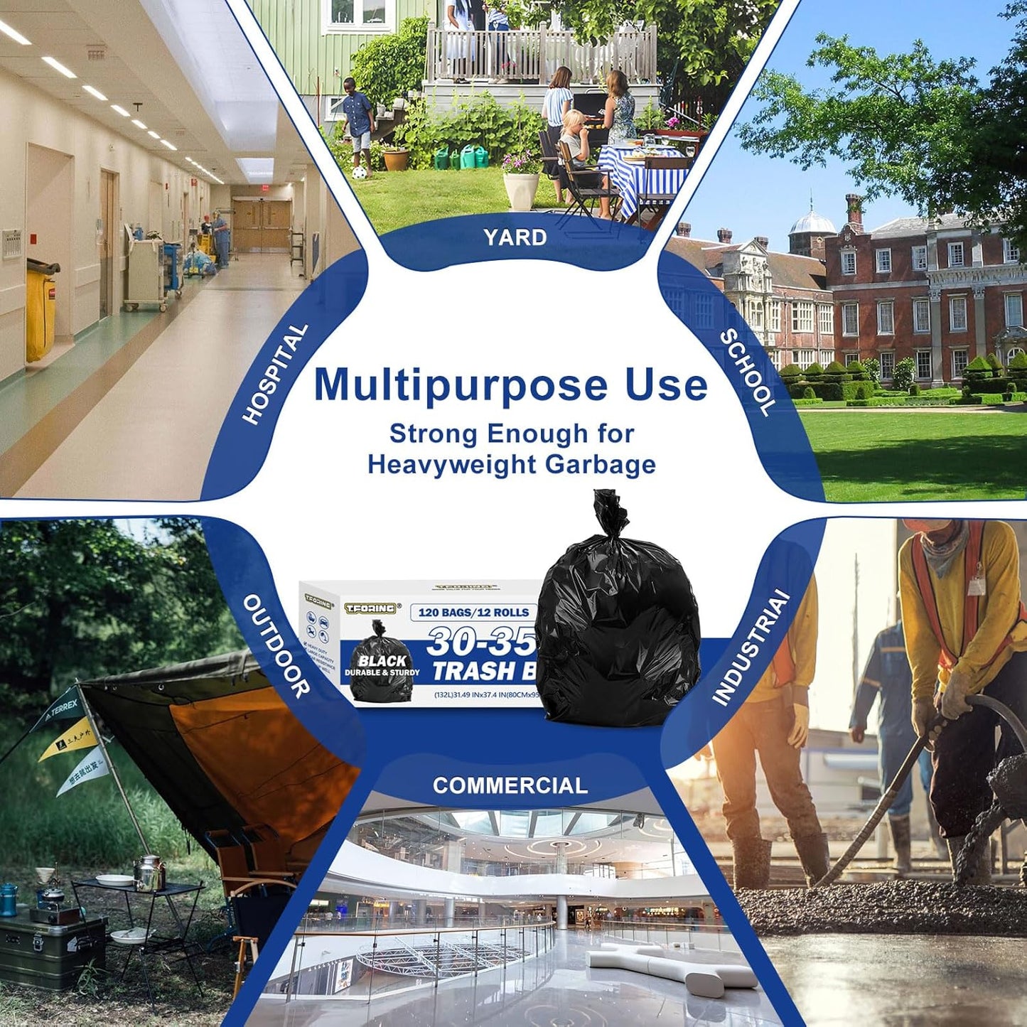 30-35 Gallon Black Trash Bags 120 Count - 32" x 37" Large Garbage Bags, 30+ Gallon Strong Trash Can Liners for Home, Commercial Use,Yard Waste, Bulk