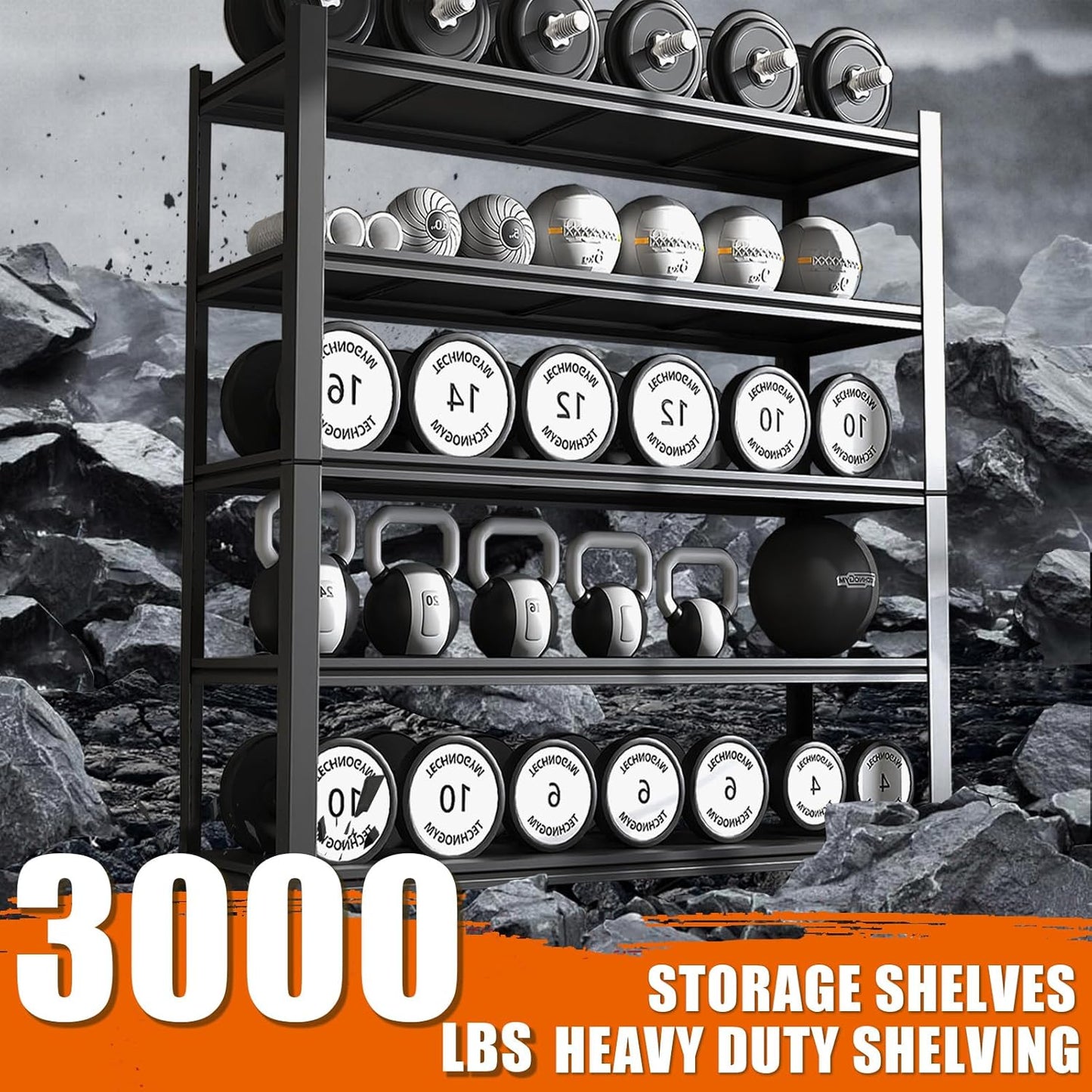 84“H Garage Shelving Heavy Duty Storage Shelves 3000 LBS Adjustable 5 Tier Metal Shelving Uints and Storage for Garage, Warehouse, Commercial, 48" W x 24" D x 84" H, 4 Packs