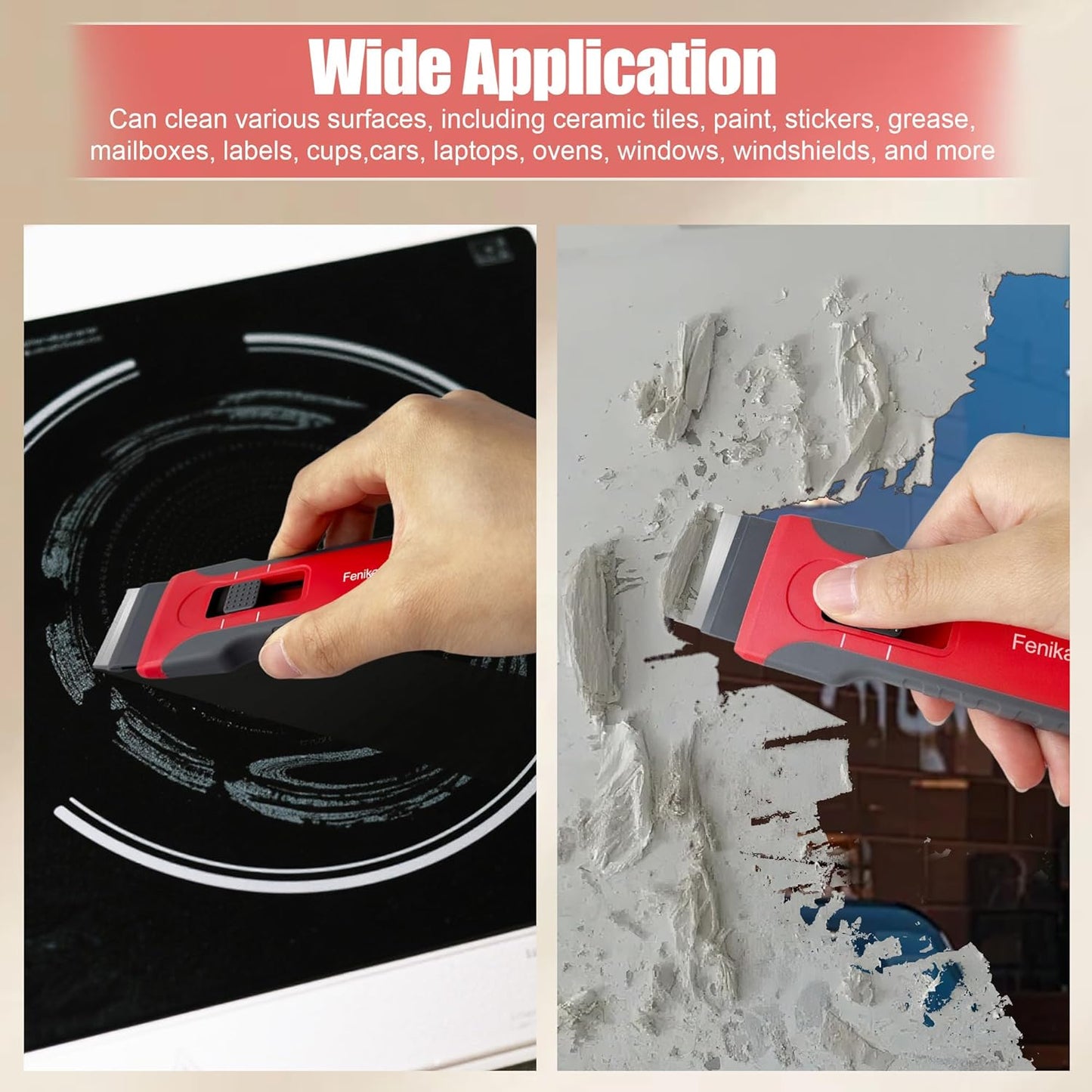 Upgraded Extractable & Magnetic Razor Blade Scraper Tool, 2 Pack Razor Scraper Set with 10 Extra Blades, Scraper tool with Buit-In Blade Storage, Cleaning Scraper Tool, Cooktop, Paint, Glass Scraper