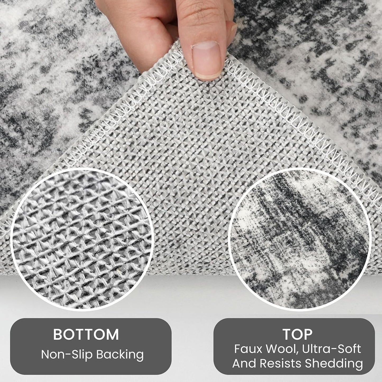 IOHOUZE Abstract Runner Rug 3x14 Ft Washable Runners for Hallways, Non Slip Kitchen Runner Printed Faux Wool Entryway Runner Indoor, Modern Abstract Floor Carpet for Hall Stair, Black Grey