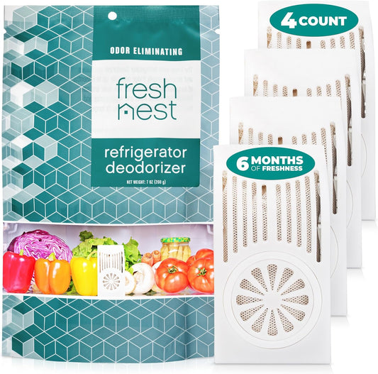 Refrigerator Deodorizer with Zeolites (4-Pack) - Odor Eliminator for Fridge & Freezer - Outshines Baking Soda and Bamboo Charcoal Bags - Long-Lasting, & Safe