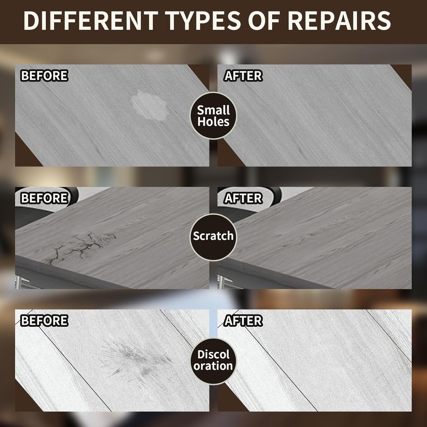 Wood Repair Kit, 13Pcs Wood Fillers, Furniture Repair Kit Scratch Cover for Wood Cracks, Stains, Discoloration for Furniture, Table, Door, Cabinet, Floor Wood Touch Up Wood Stain Paint, Gray