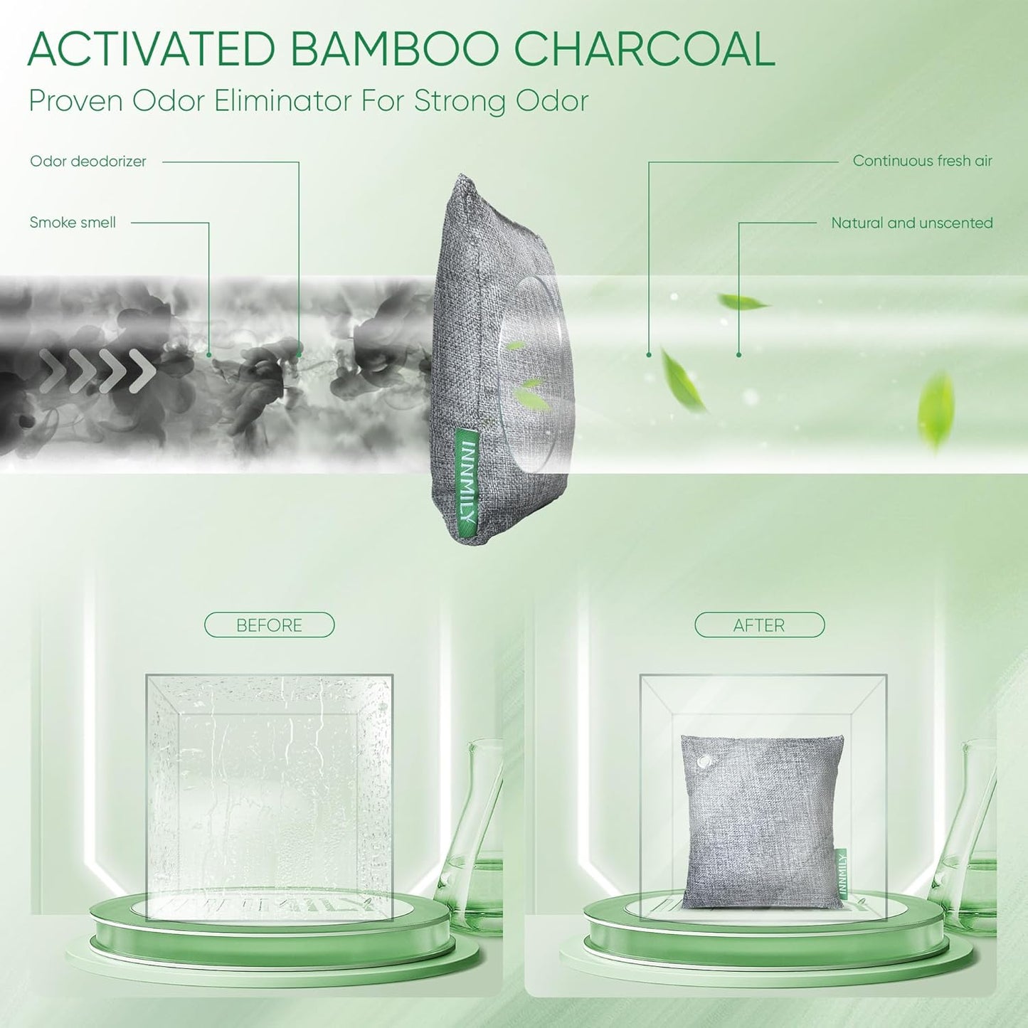 Activated Charcoal Odor Absorber,Large 500g W Hooks Nature Odor Eliminator for Strong Odor,Bamboo Charcoal Air Purifying Bags,Moisture Absorbers for Fresh Home Car Closet Pet,Smoke Smell Deodorizer