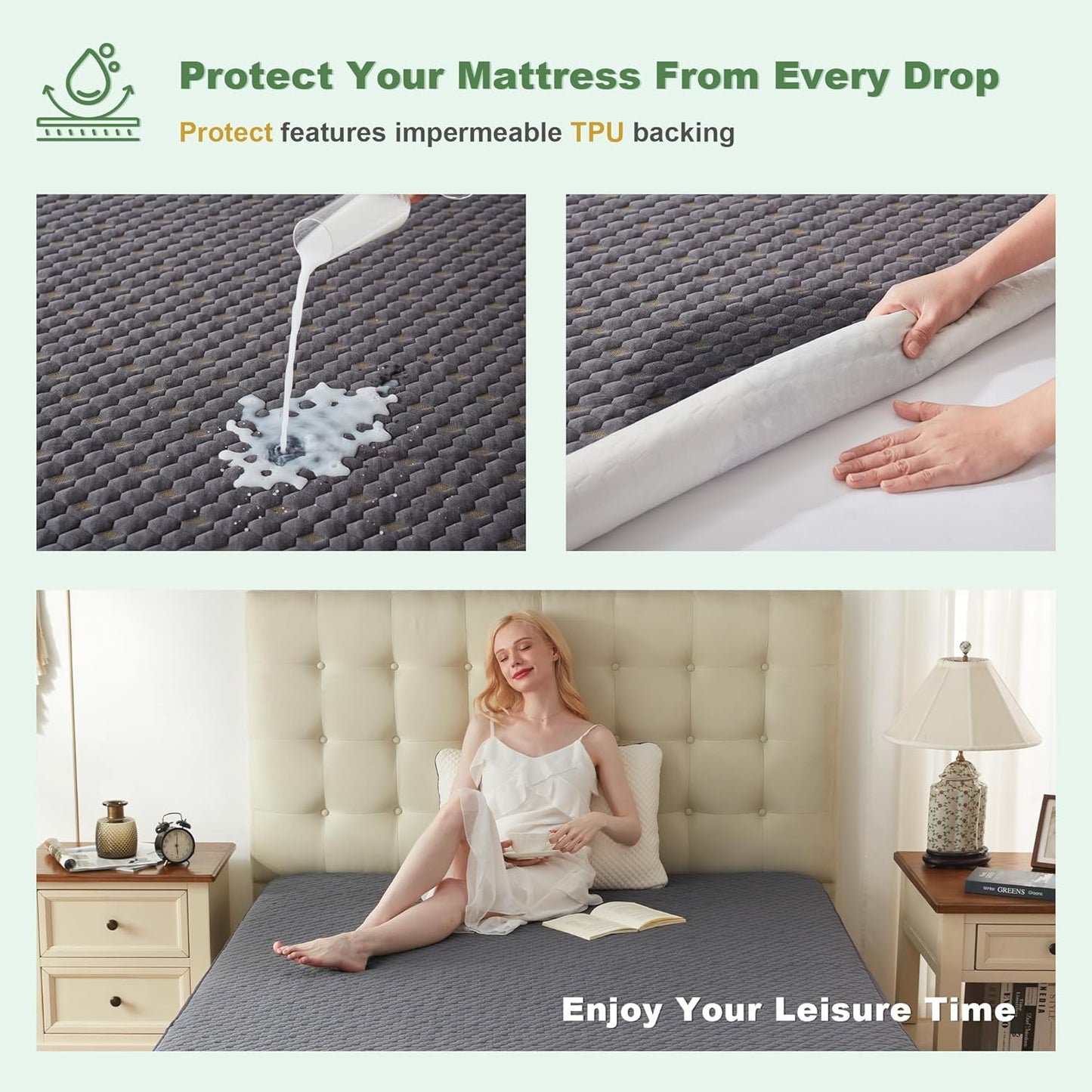 Waterproof Mattress Protector, Twin Size Mattress Pad Fitted 6"-15" Deep Pocket, 3D Air Fabric Soft Breathable Bed Mattress Cover Noiseless Washable (Carbon Gray)