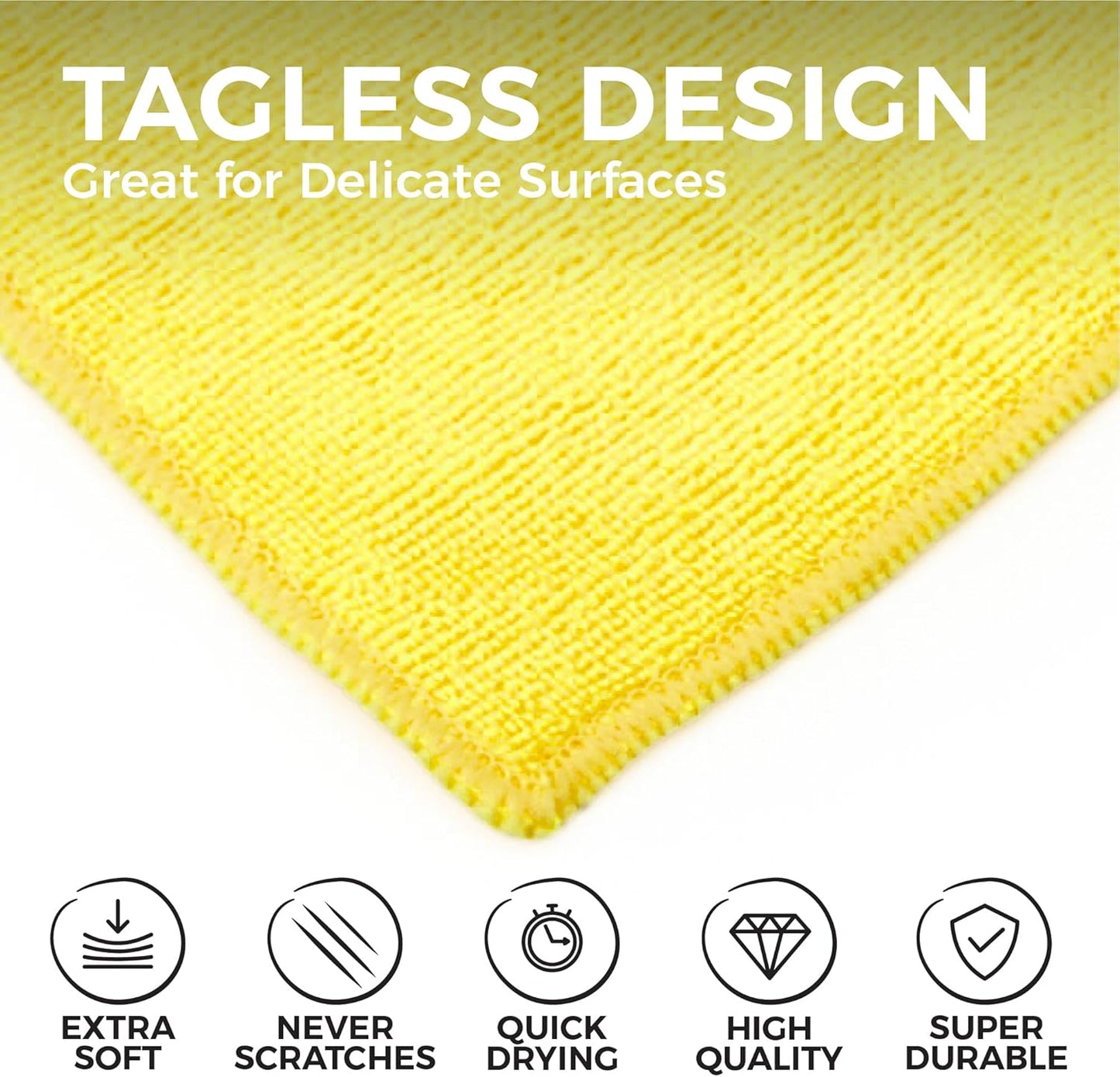 The Rag Company - All-Purpose Microfiber Terry Cleaning Towels - Commercial Grade, Highly Absorbent, Lint-Free, Streak-Free, Kitchens, Bathrooms, Offices, 300gsm, 12in x 12in, Yellow (12-Pack)