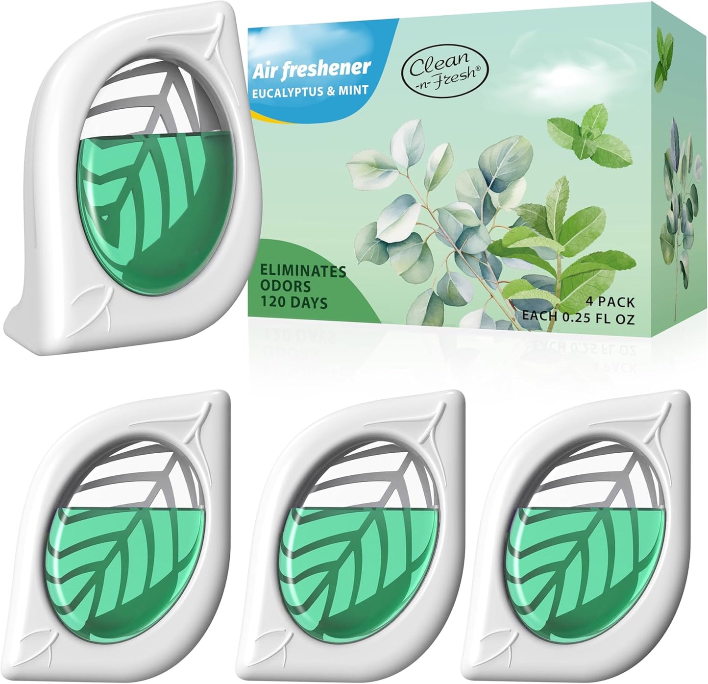 Air Freshener for Home, 4 Pack, Eucalyptus & Mint, Odor Eliminator for Small Area Closets Bathroom Pets Strong Odor, Up to 120 Days